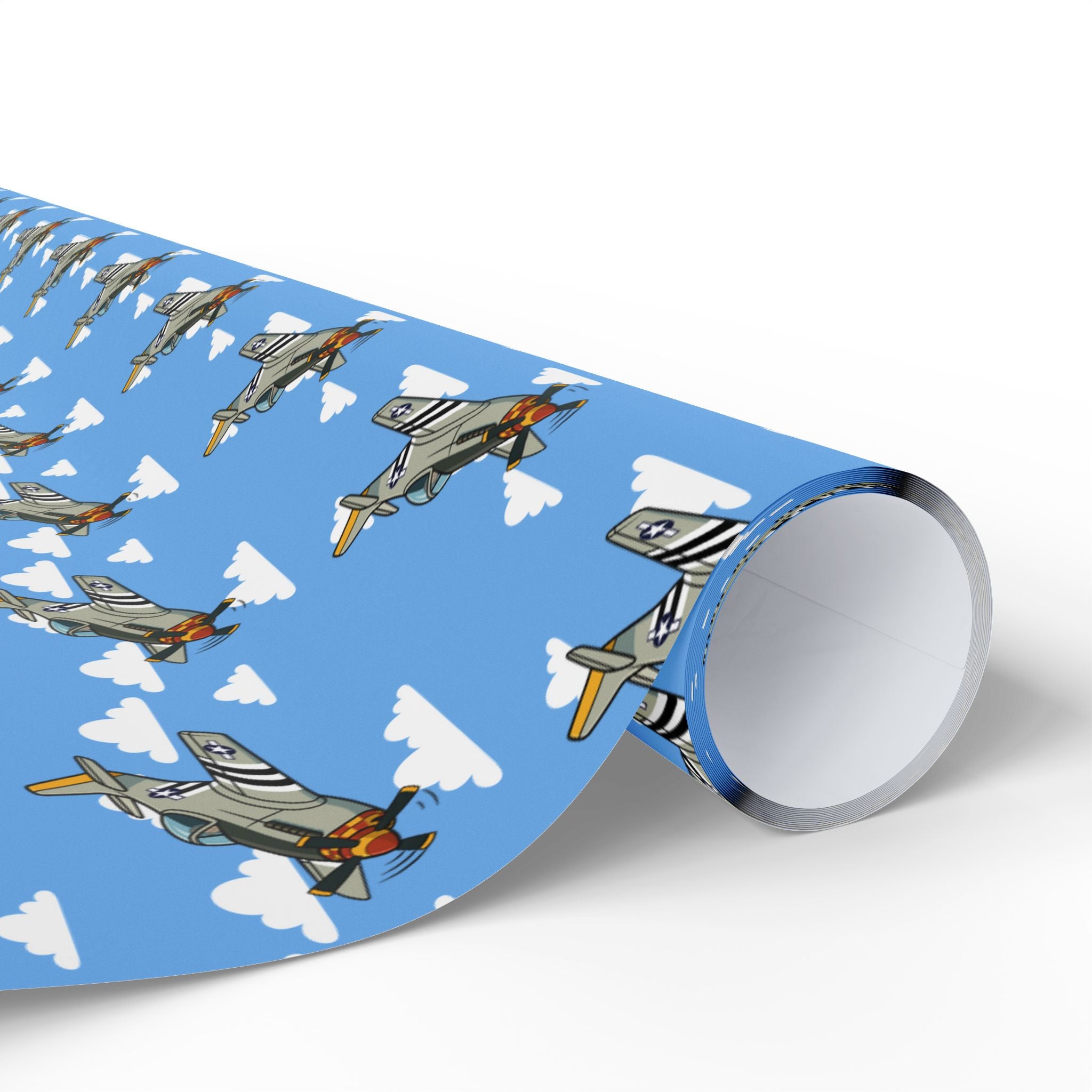 P-51 Mustang (Bare Metal) Wrapping Paper - Light Blue - I Love a Hangar