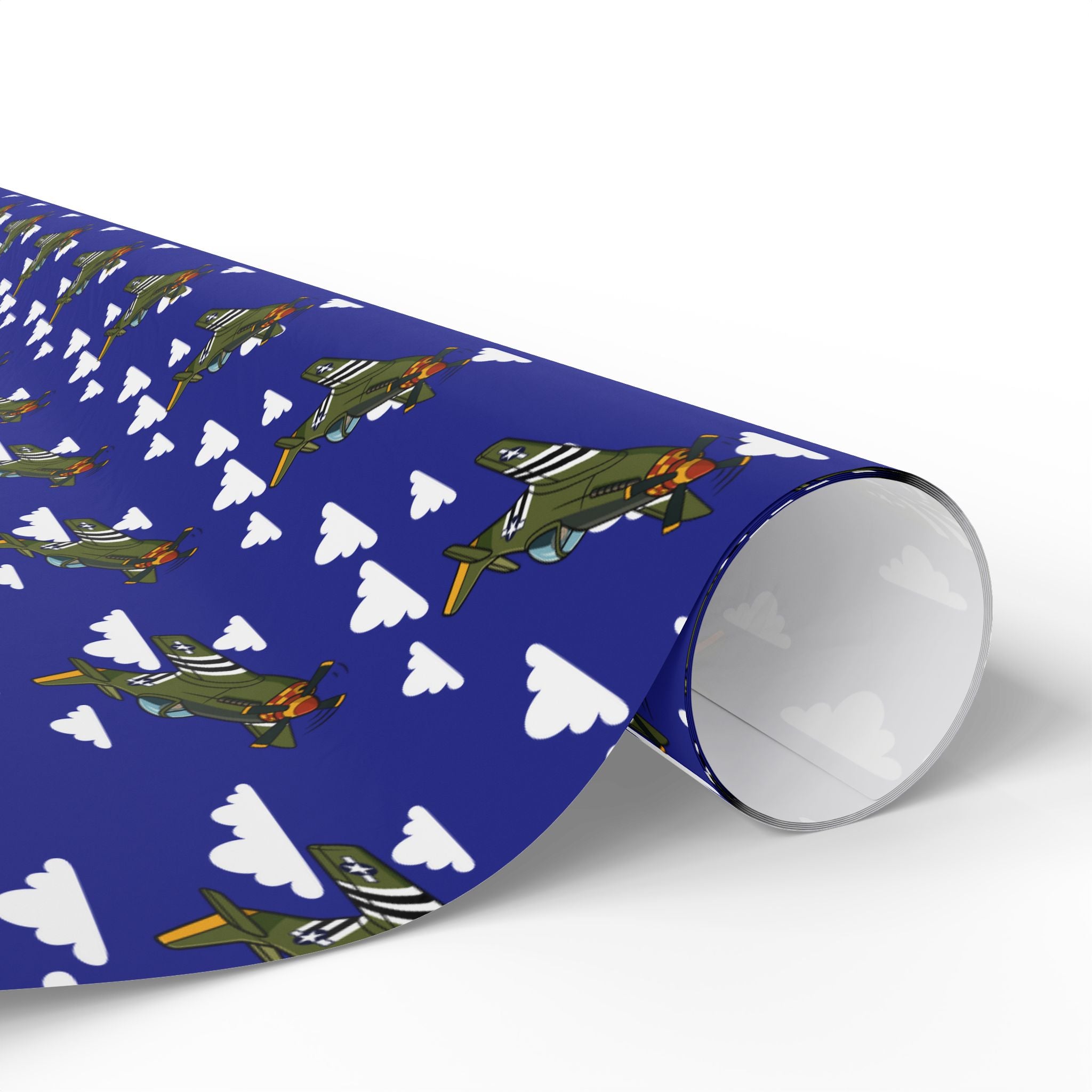 P-51 Mustang (Olive Drab) Wrapping Paper - Blue - I Love a Hangar