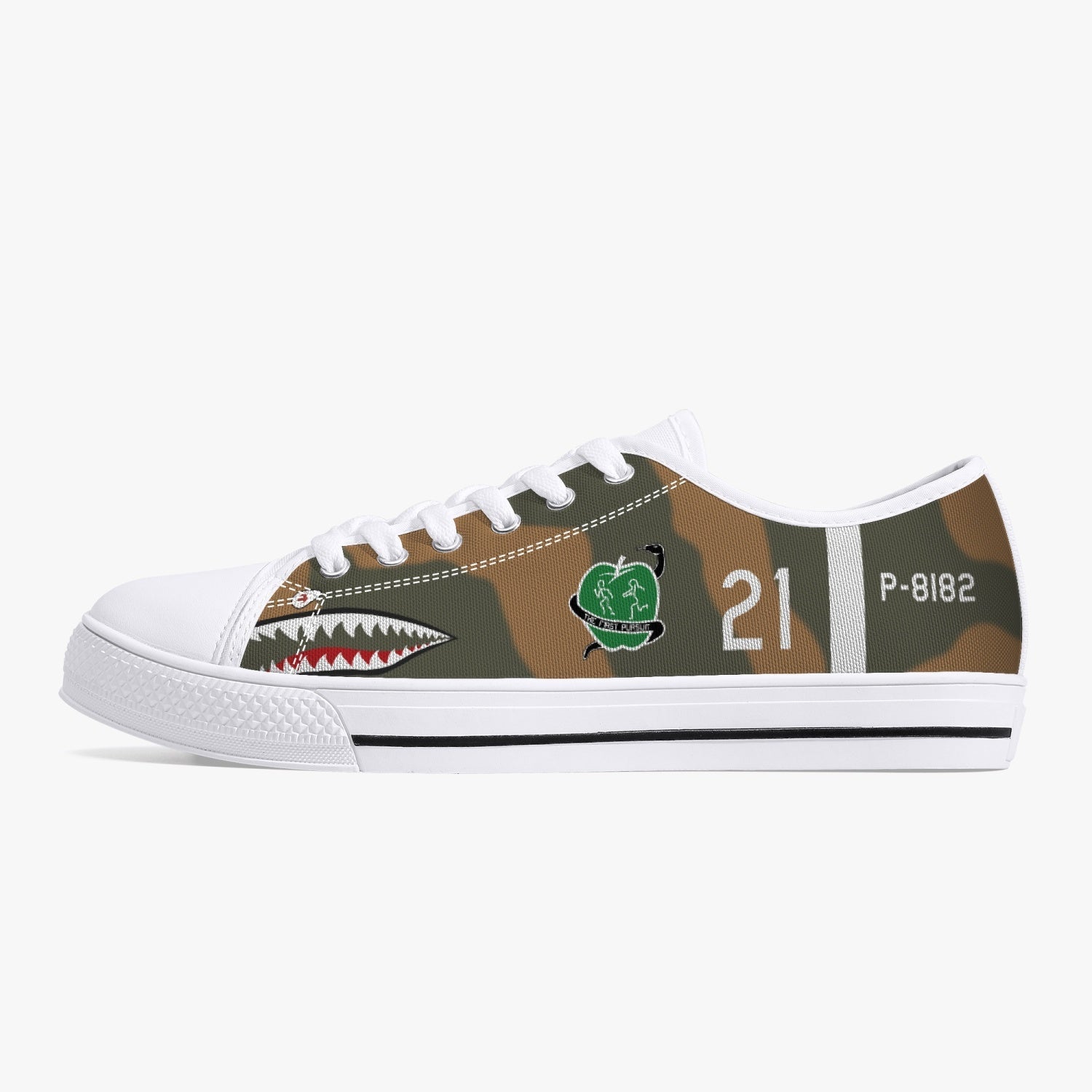 P-40 "White #21" of Pappy Boyington Low Top Canvas Shoes - I Love a Hangar