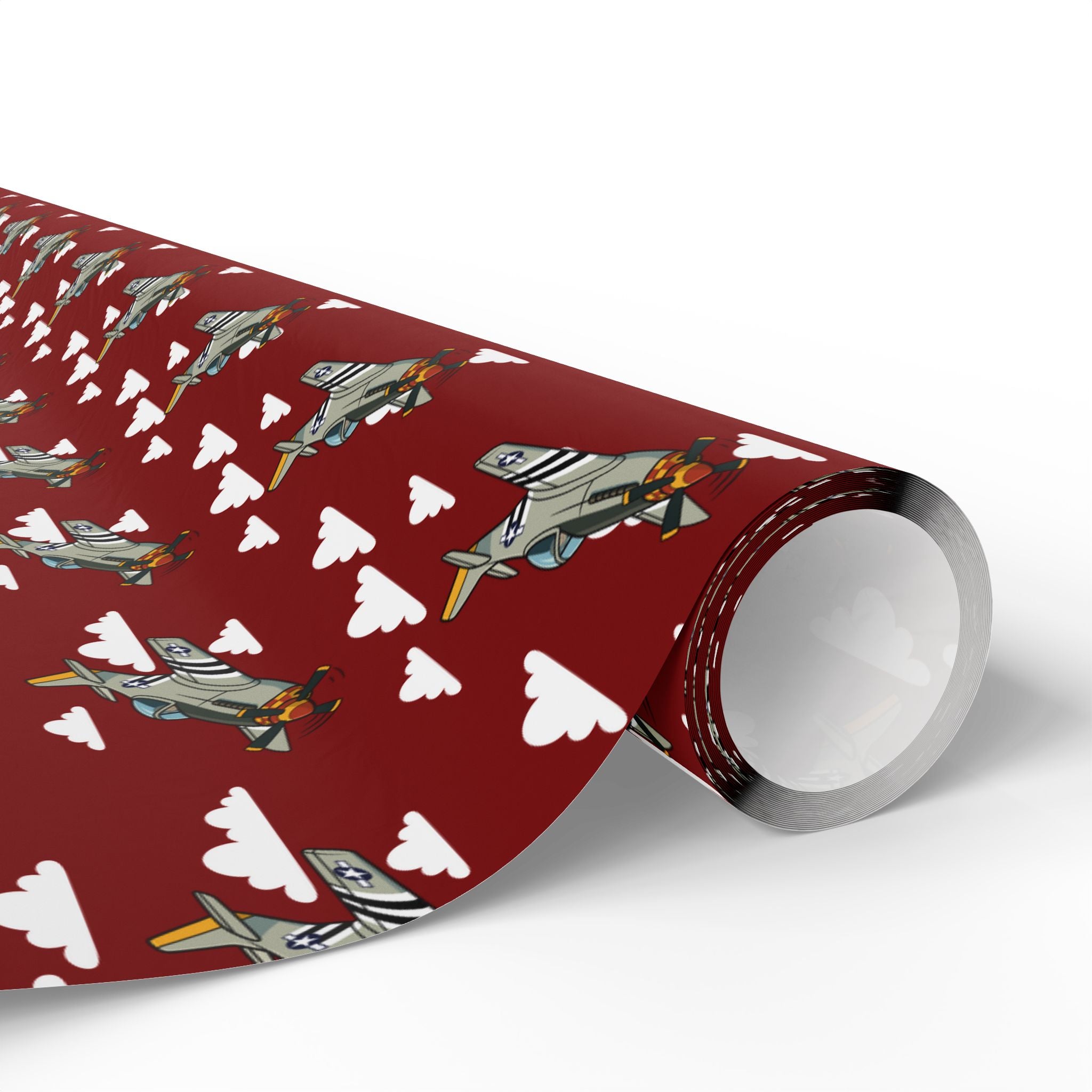 P-51 Mustang (Bare Metal) Wrapping Paper - Maroon - I Love a Hangar