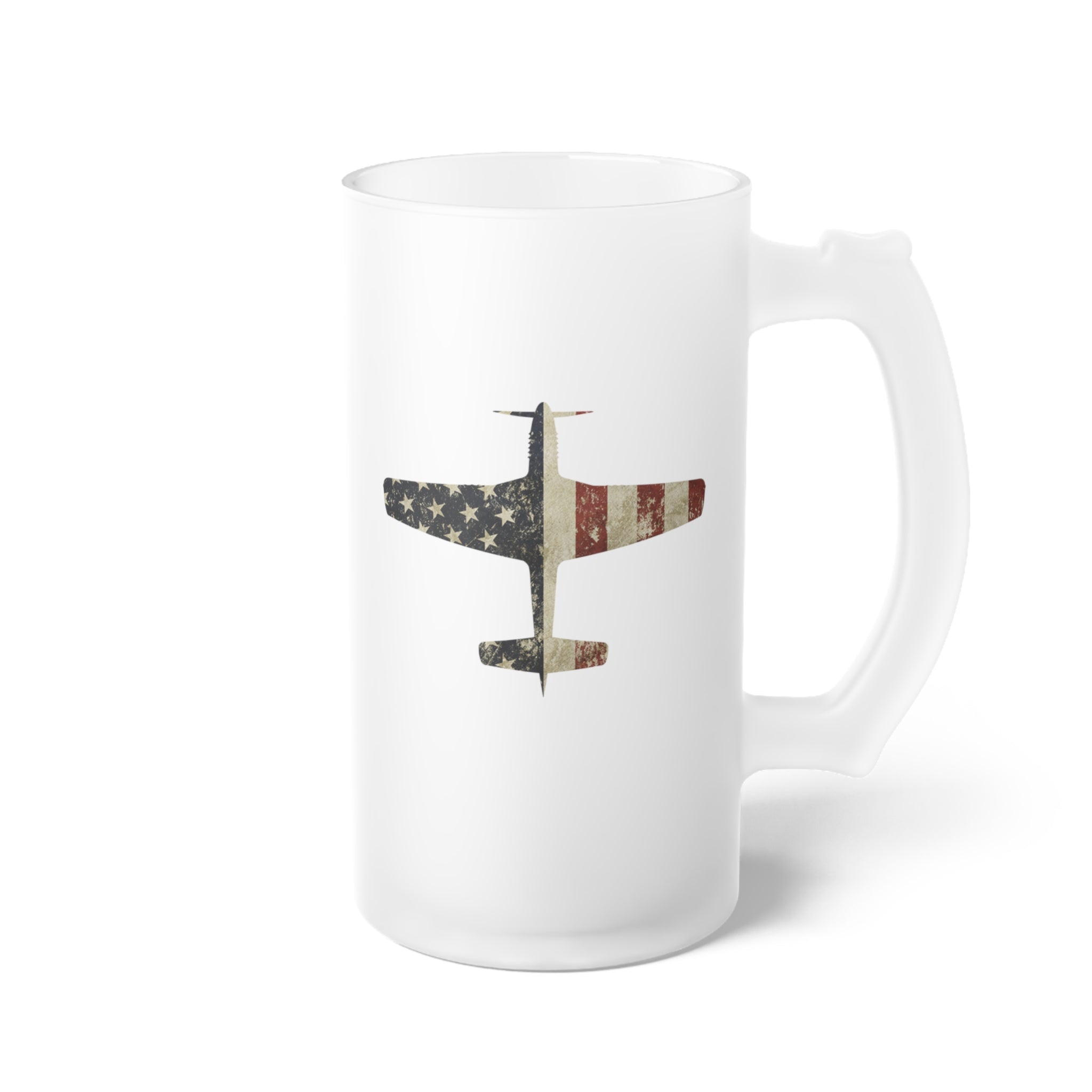 P-51 Mustang Frosted Glass 16oz (473ml) Beer Mug - I Love a Hangar