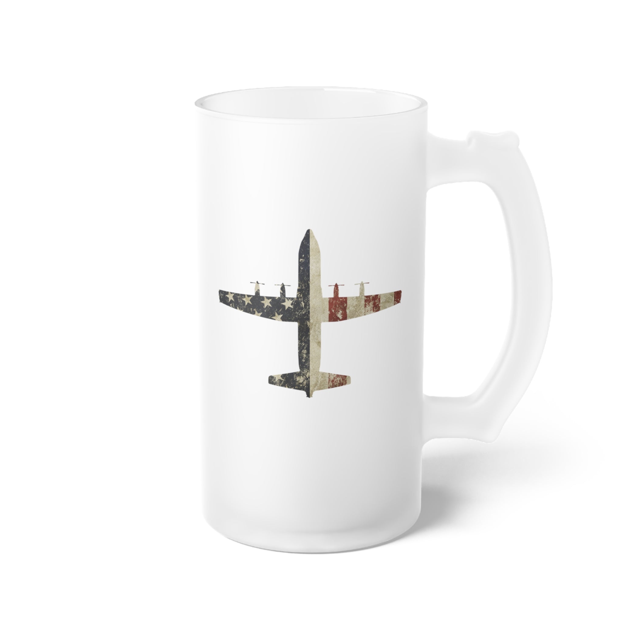 C-130 Hercules Frosted Glass 16oz (473ml) Beer Mug - I Love a Hangar
