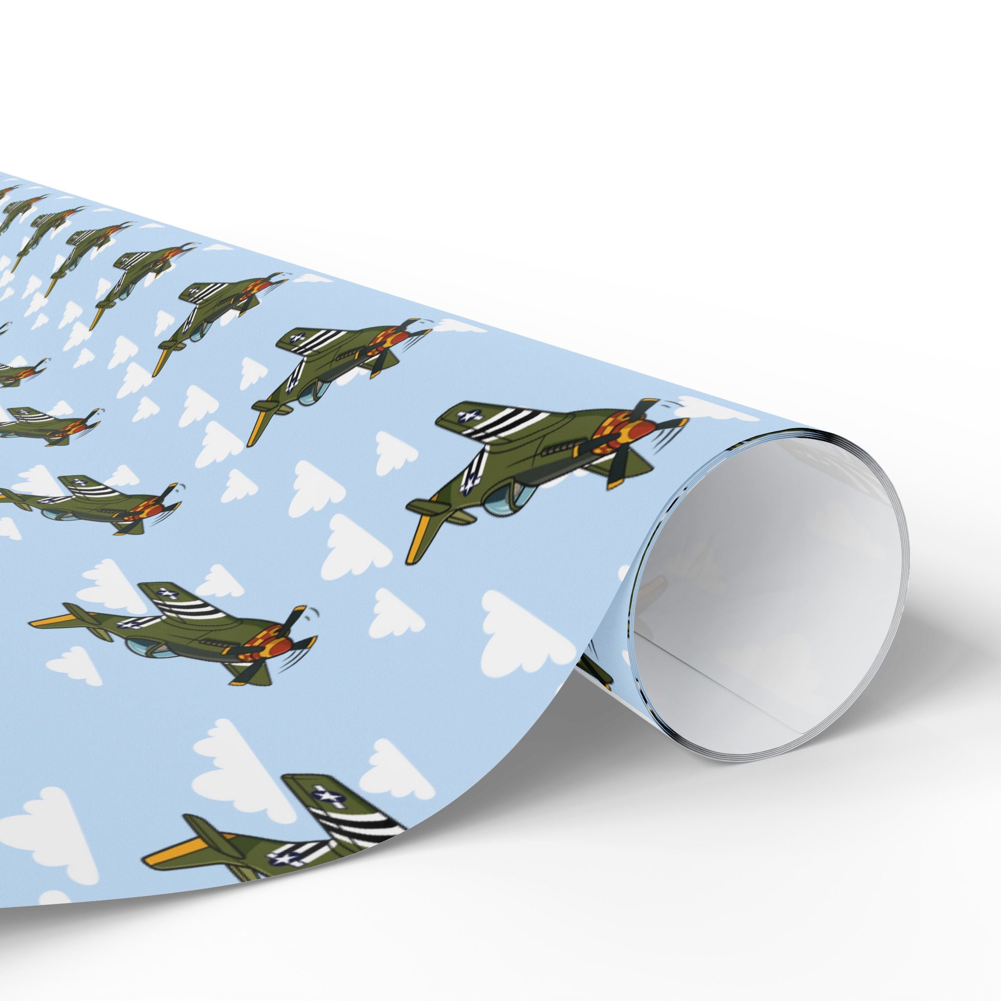P-51 Mustang (Olive Drab) Wrapping Paper - Sky Blue - I Love a Hangar