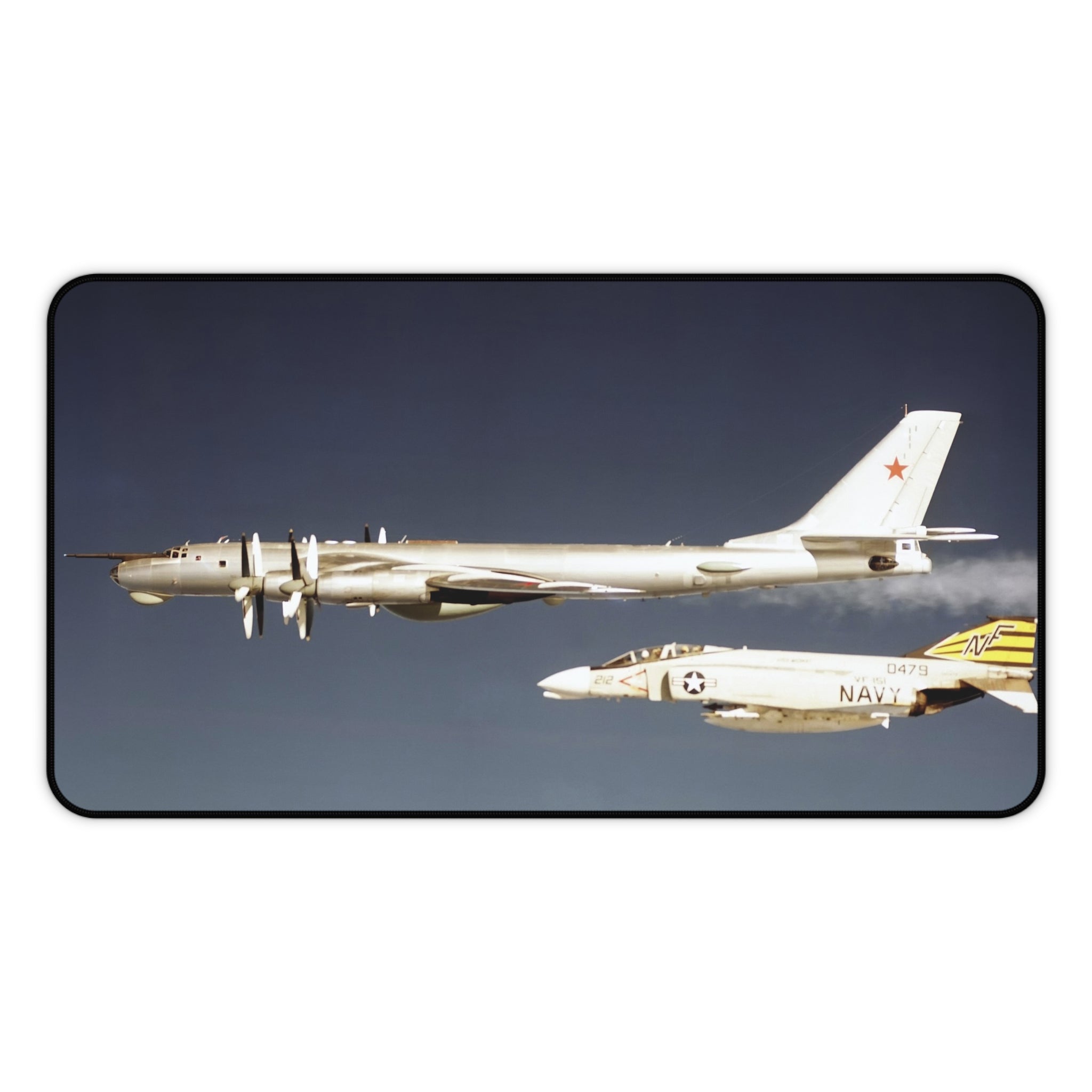F-4 Phantom Intercepting a Tu-95 Bear Desk Mat - I Love a Hangar