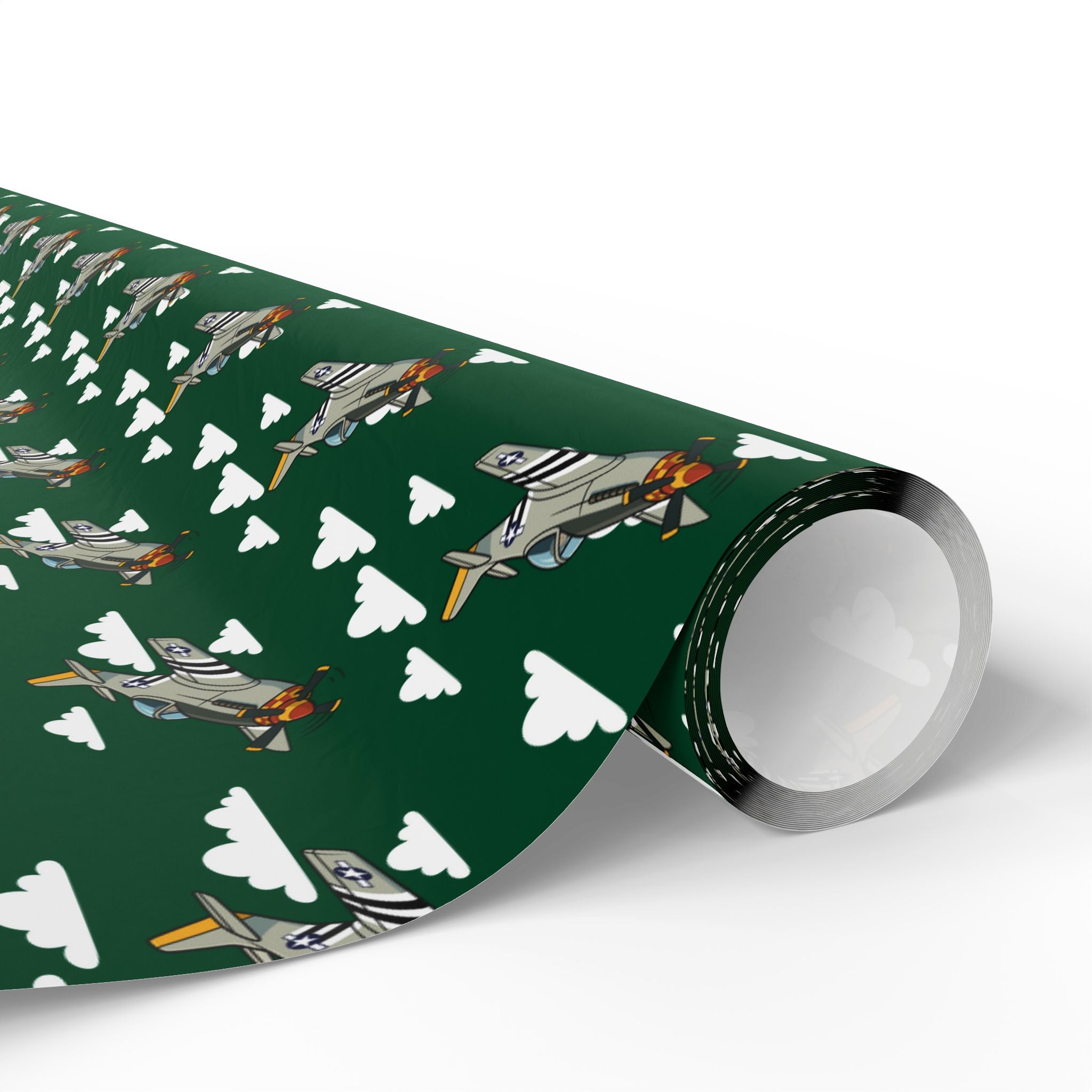 P-51 Mustang (Bare Metal) Wrapping Paper - Green - I Love a Hangar
