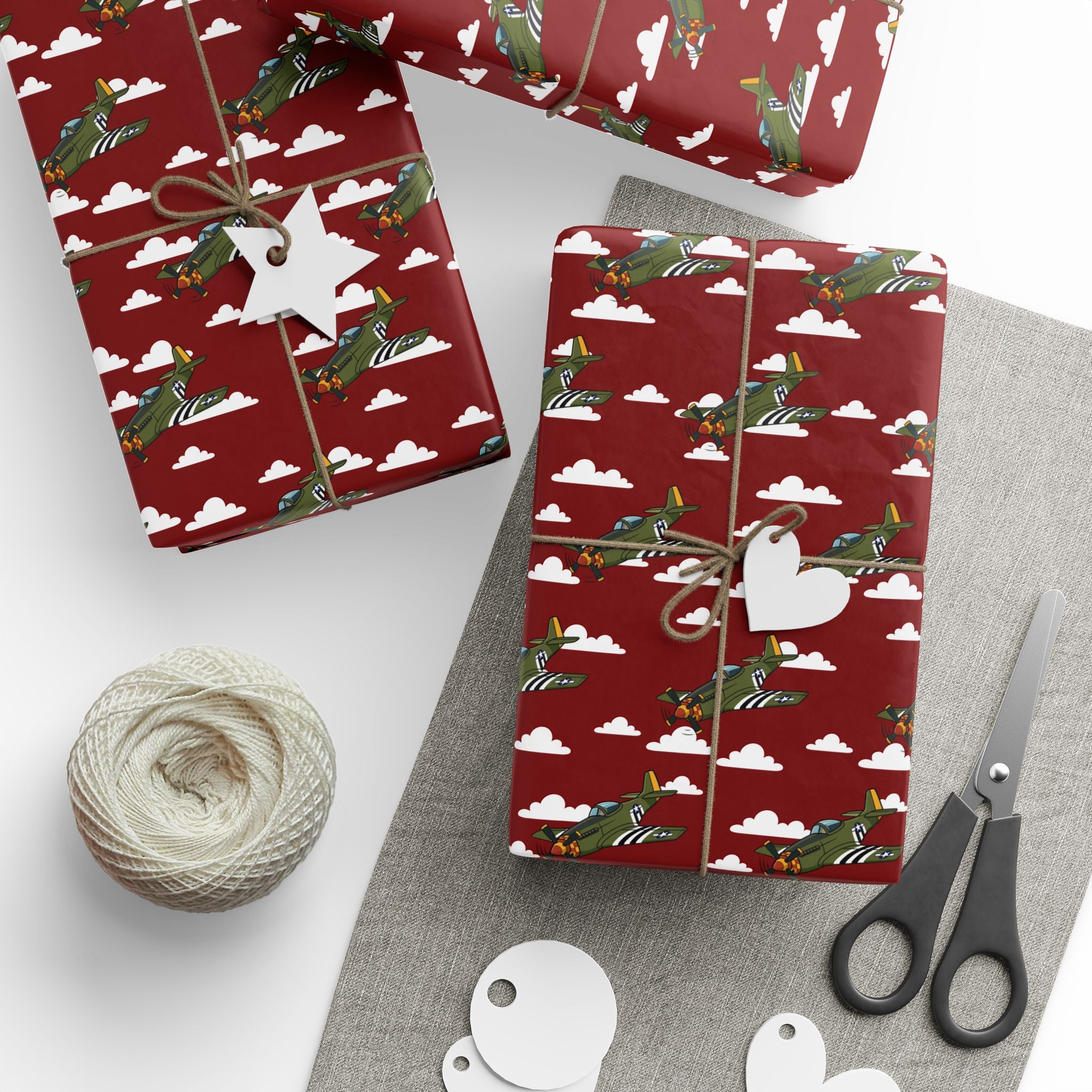 P-51 Mustang (Olive Drab) Wrapping Paper - Maroon - I Love a Hangar