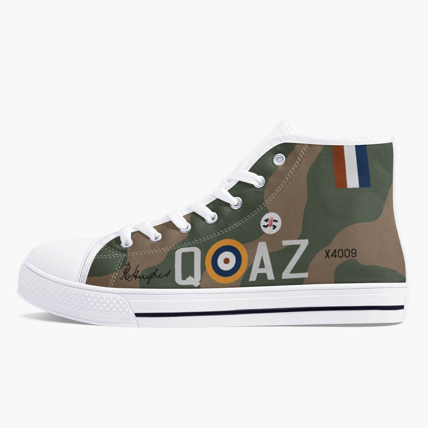 Spitfire "AZ-Q" of Pat Hughes Men's High Top Canvas Shoes - I Love a Hangar