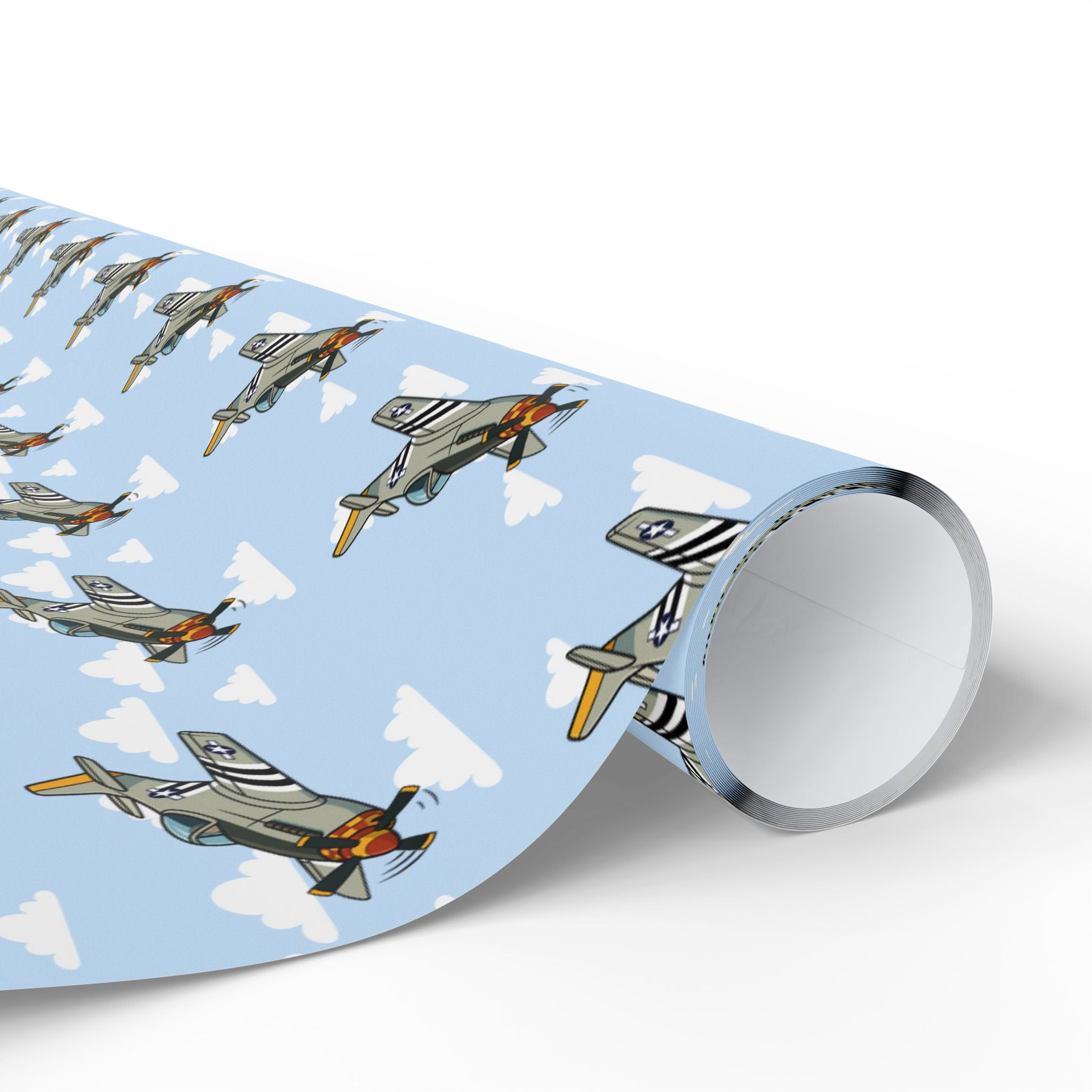 P-51 Mustang (Bare Metal) Wrapping Paper - Sky Blue - I Love a Hangar