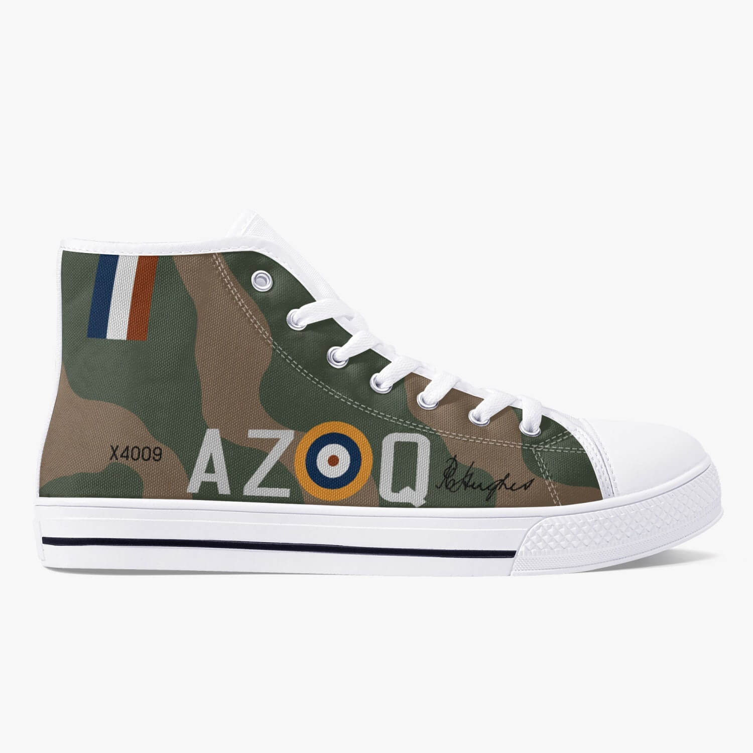 Spitfire "AZ-Q" of Pat Hughes Men's High Top Canvas Shoes - I Love a Hangar