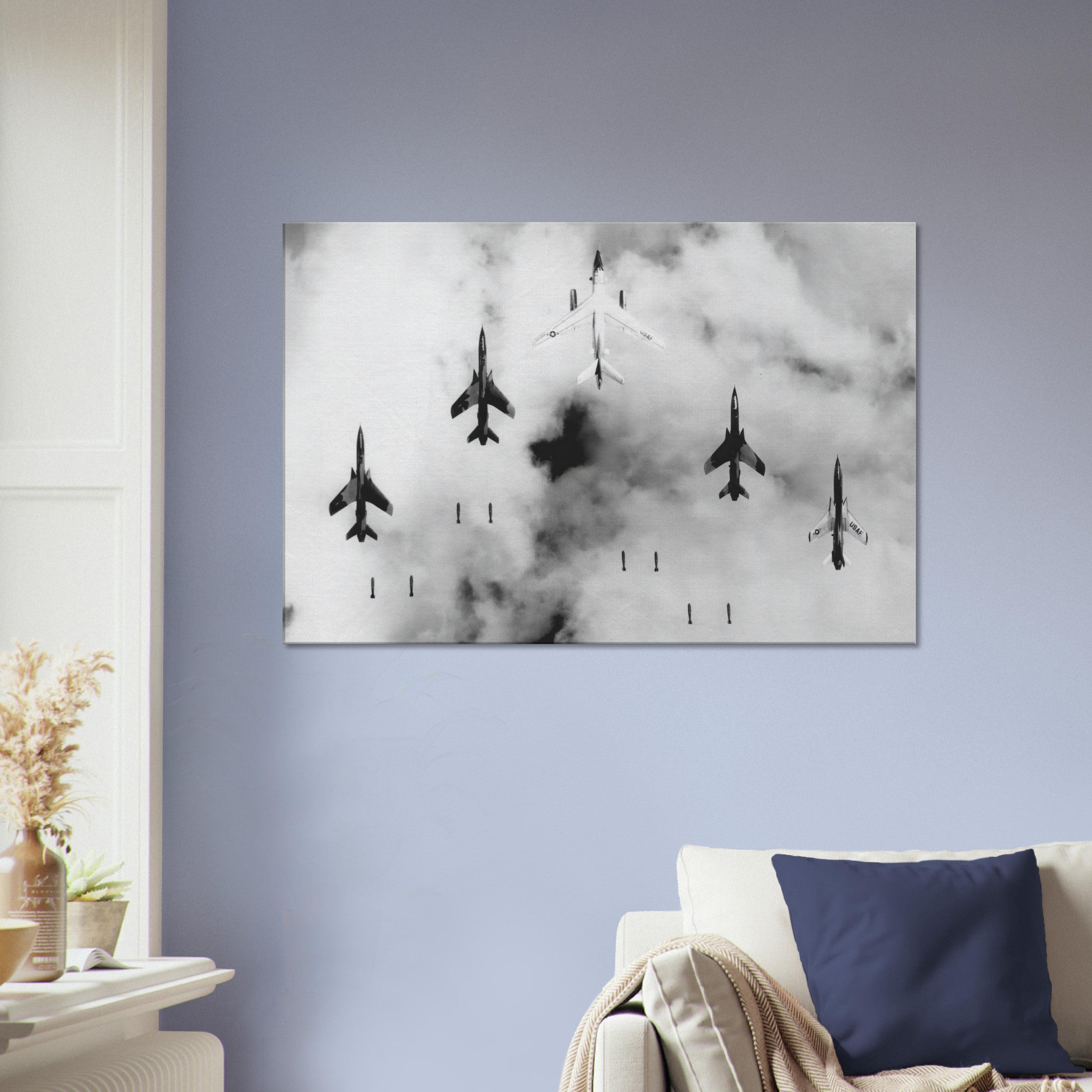 EB-66 "Destroyer" with F-105 "Thunderchiefs" on Mission over North Vietnam on Canvas - I Love a Hangar
