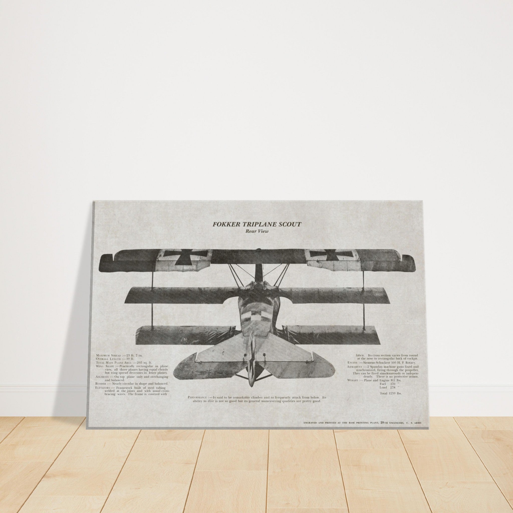 Fokker Triplane Scount Rear View Canvas - I Love a Hangar