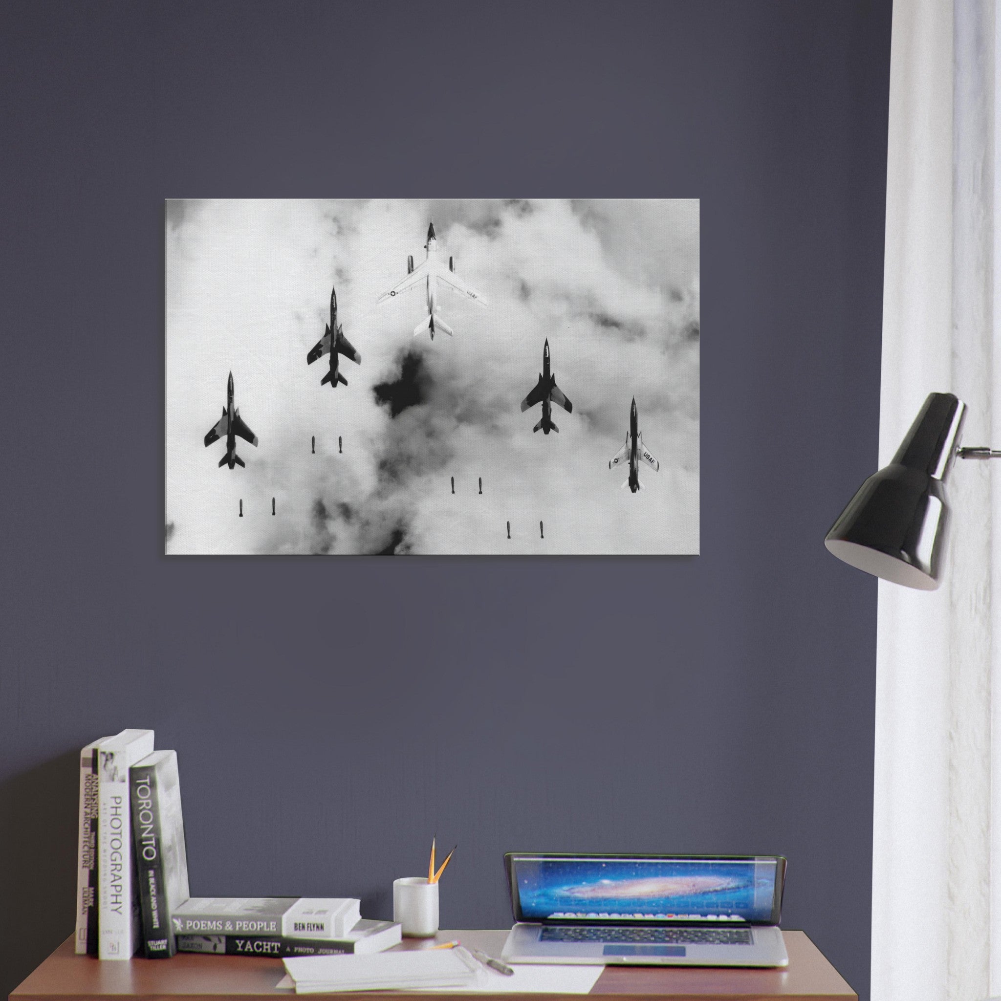 EB-66 "Destroyer" with F-105 "Thunderchiefs" on Mission over North Vietnam on Canvas - I Love a Hangar