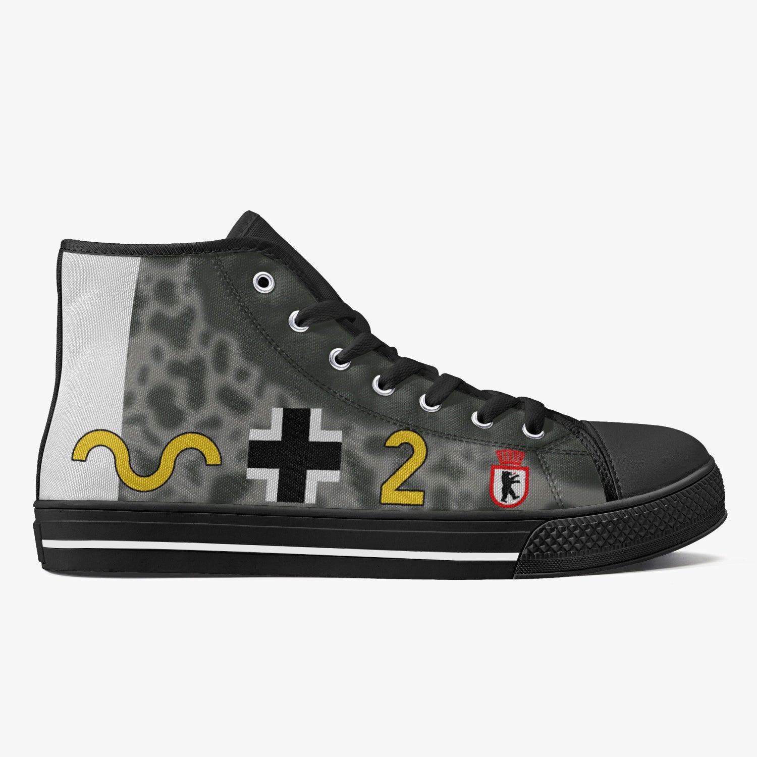 Bf-109 "Yellow 2" of Franz Stigler High Top Canvas Shoes - I Love a Hangar