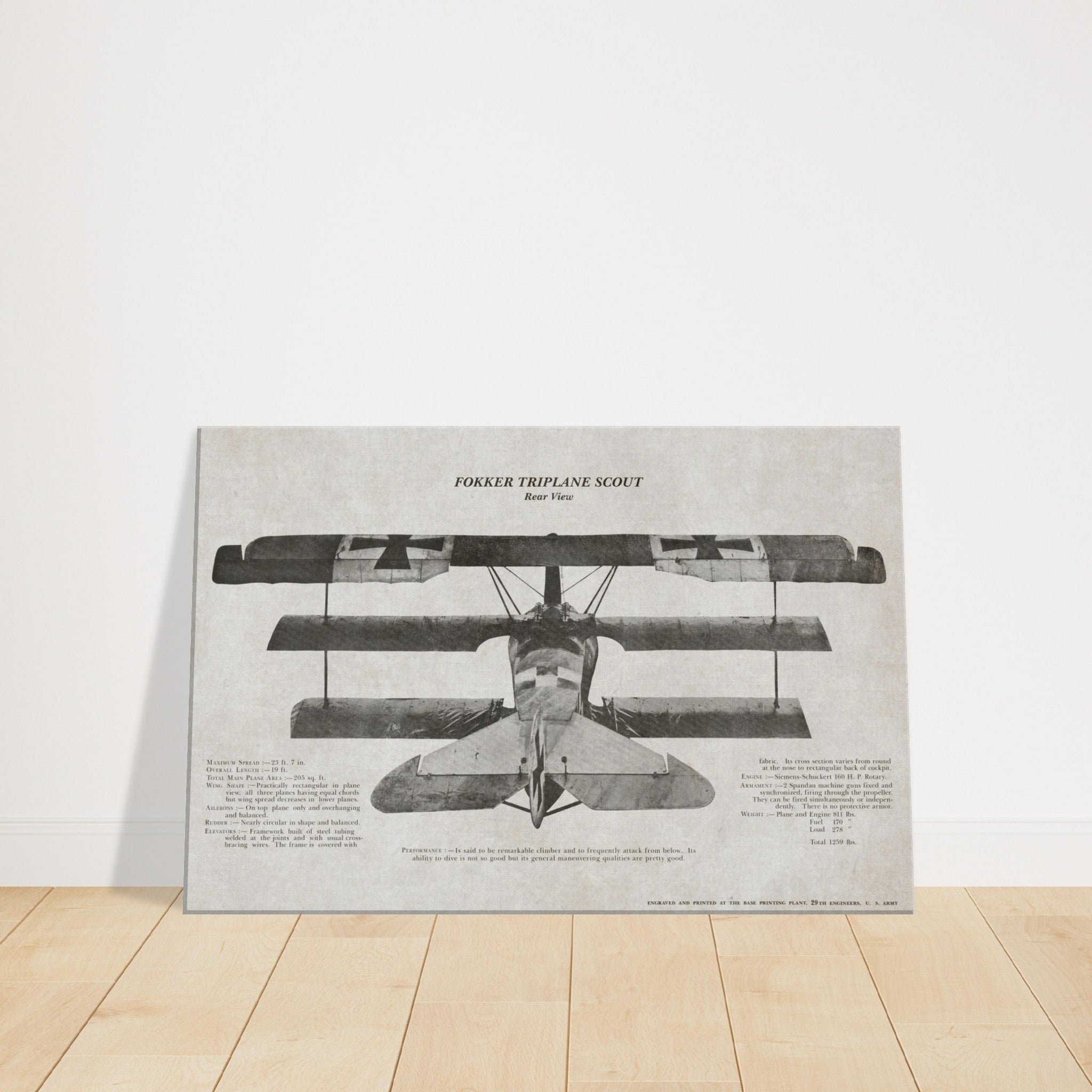 Fokker Triplane Scount Rear View Canvas - I Love a Hangar