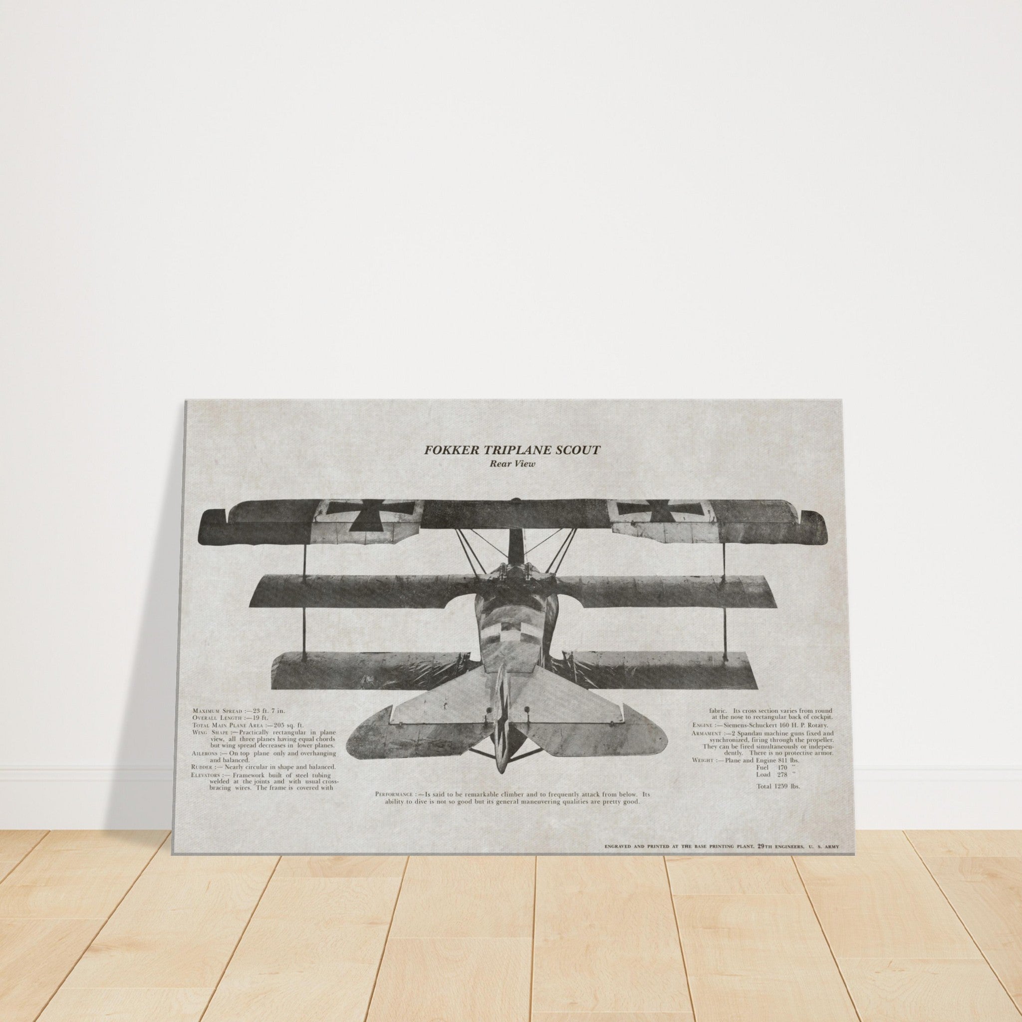 Fokker Triplane Scount Rear View Canvas - I Love a Hangar