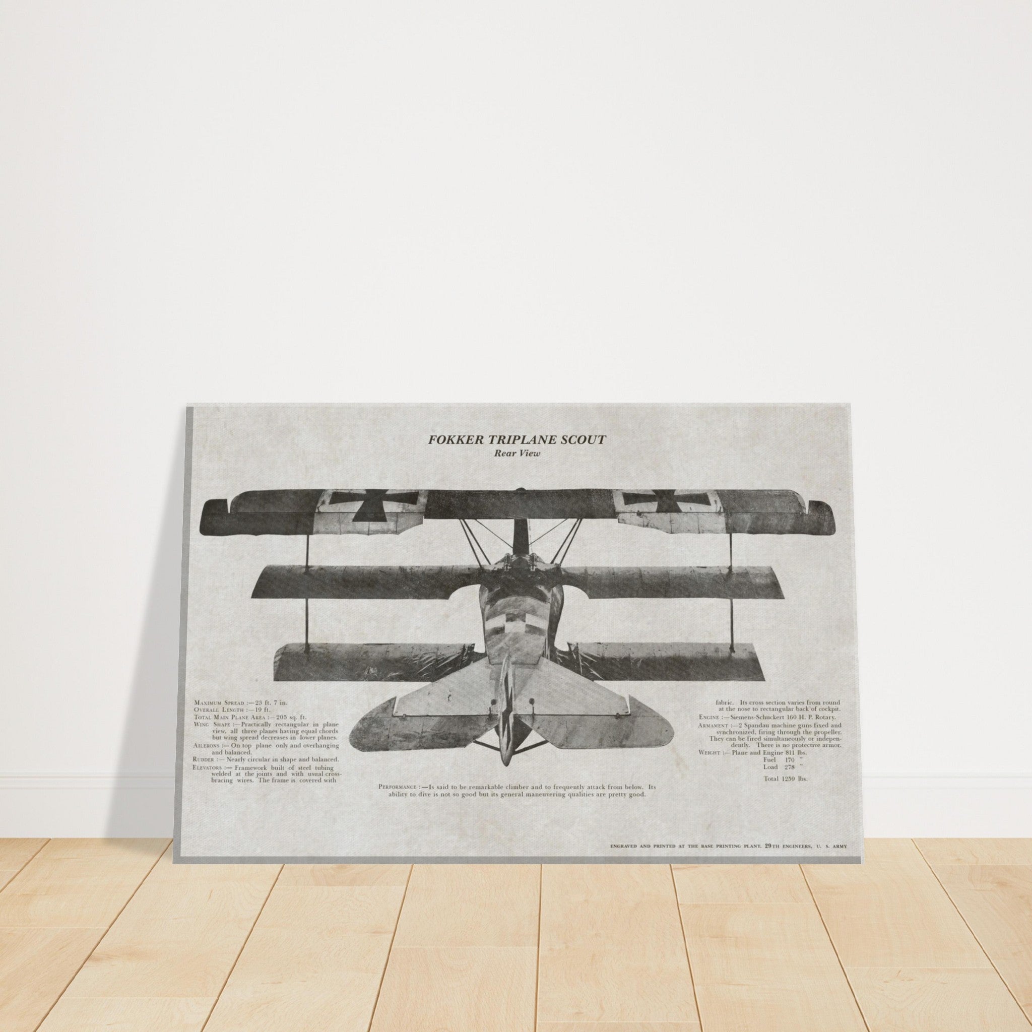 Fokker Triplane Scount Rear View Canvas - I Love a Hangar