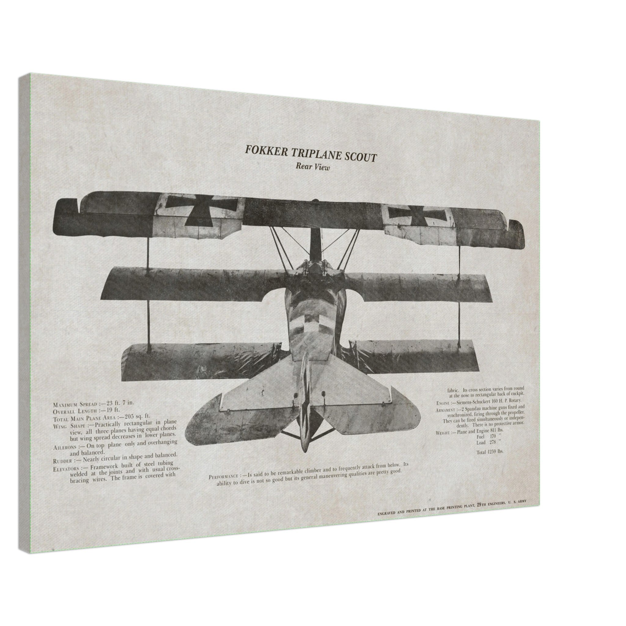 Fokker Triplane Scount Rear View Canvas - I Love a Hangar