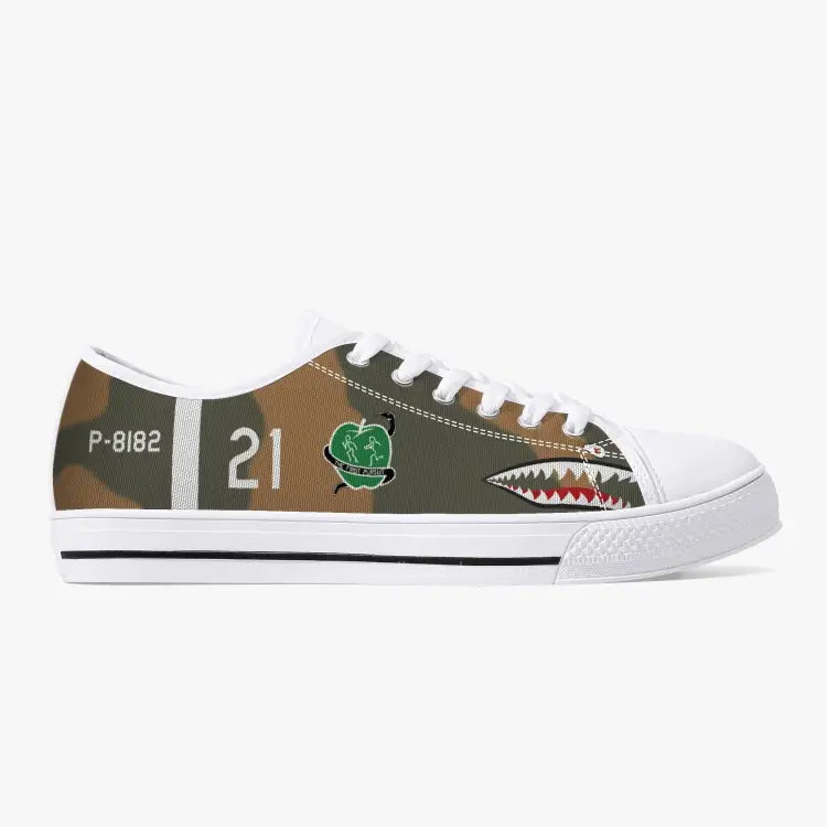 P-40 "White #21" of Pappy Boyington Low Top Canvas Shoes - I Love a Hangar