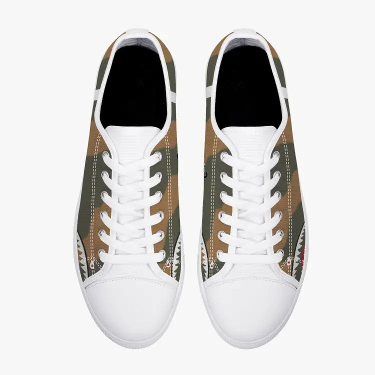P-40 "White #21" of Pappy Boyington Low Top Canvas Shoes - I Love a Hangar