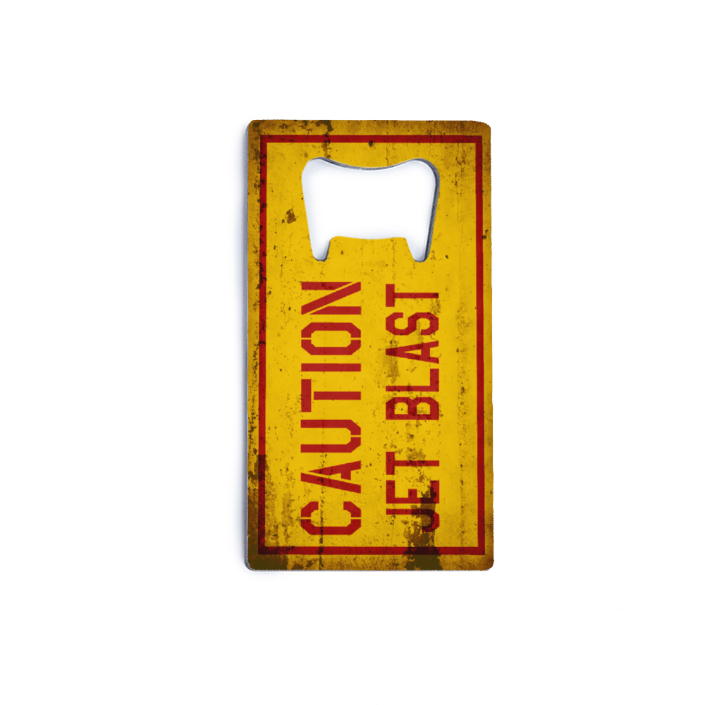 "Caution Jet Blast" Stainless Steel Bottle Opener - I Love a Hangar