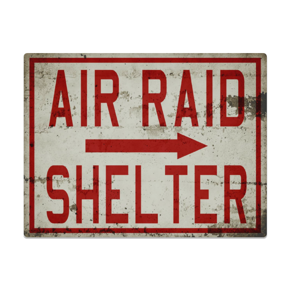 "Air Raid Shelter" Metal Sign 16in x12in (Distressed Appearance) - I Love a Hangar