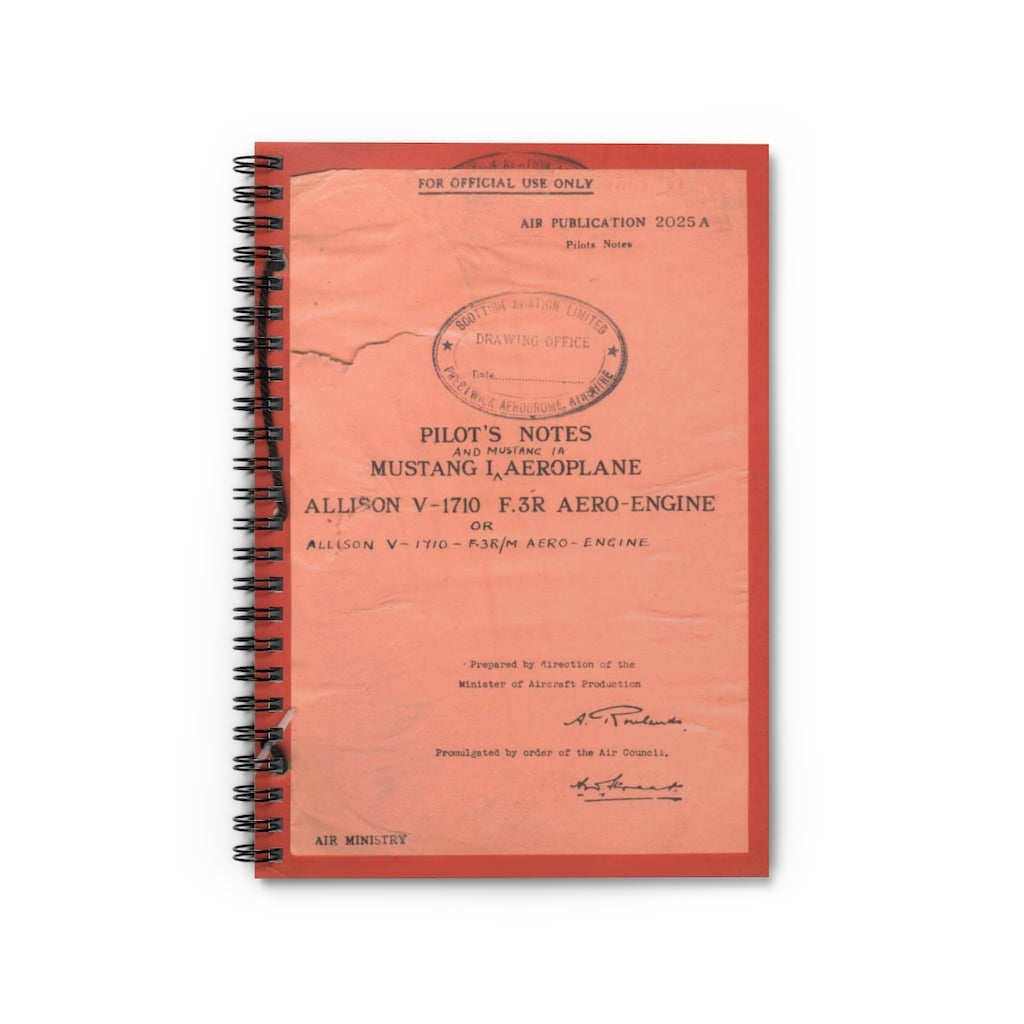 Mustang Aeroplane Pilot Note Inspired Spiral Notebook - I Love a Hangar