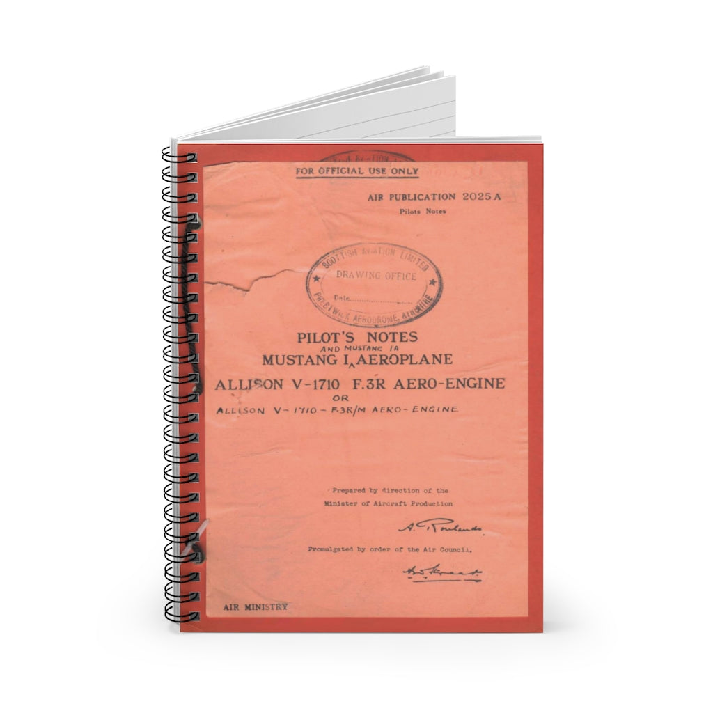 Mustang Aeroplane Pilot Note Inspired Spiral Notebook - I Love a Hangar