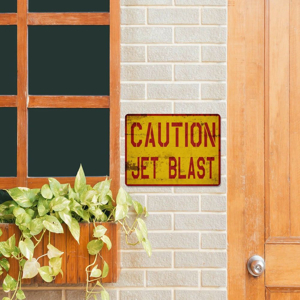 "Caution Jet Blast" Metal Sign 16inx12in - I Love a Hangar