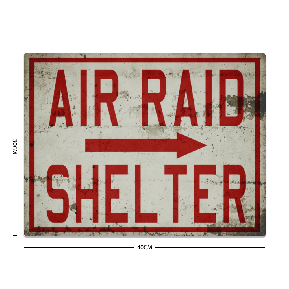 "Air Raid Shelter" Metal Sign 16in x12in (Distressed Appearance) - I Love a Hangar