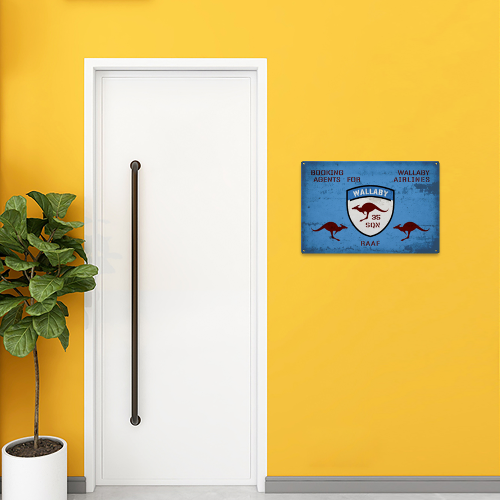 "Wallaby Airlines" 35 SQN RAAF (Distressed Appearance) Metal Wall Sign 18x12 Inch - I Love a Hangar