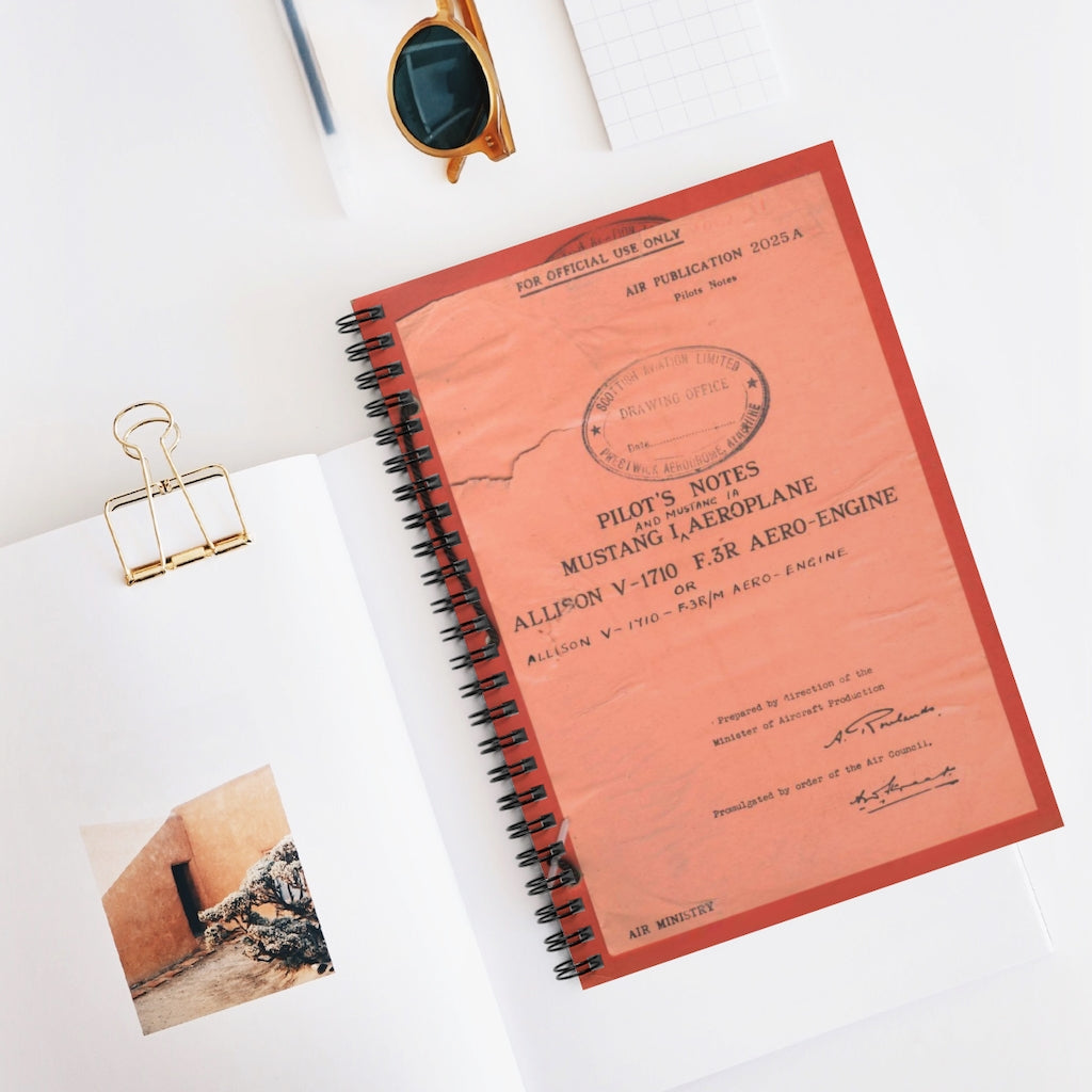 Mustang Aeroplane Pilot Note Inspired Spiral Notebook - I Love a Hangar