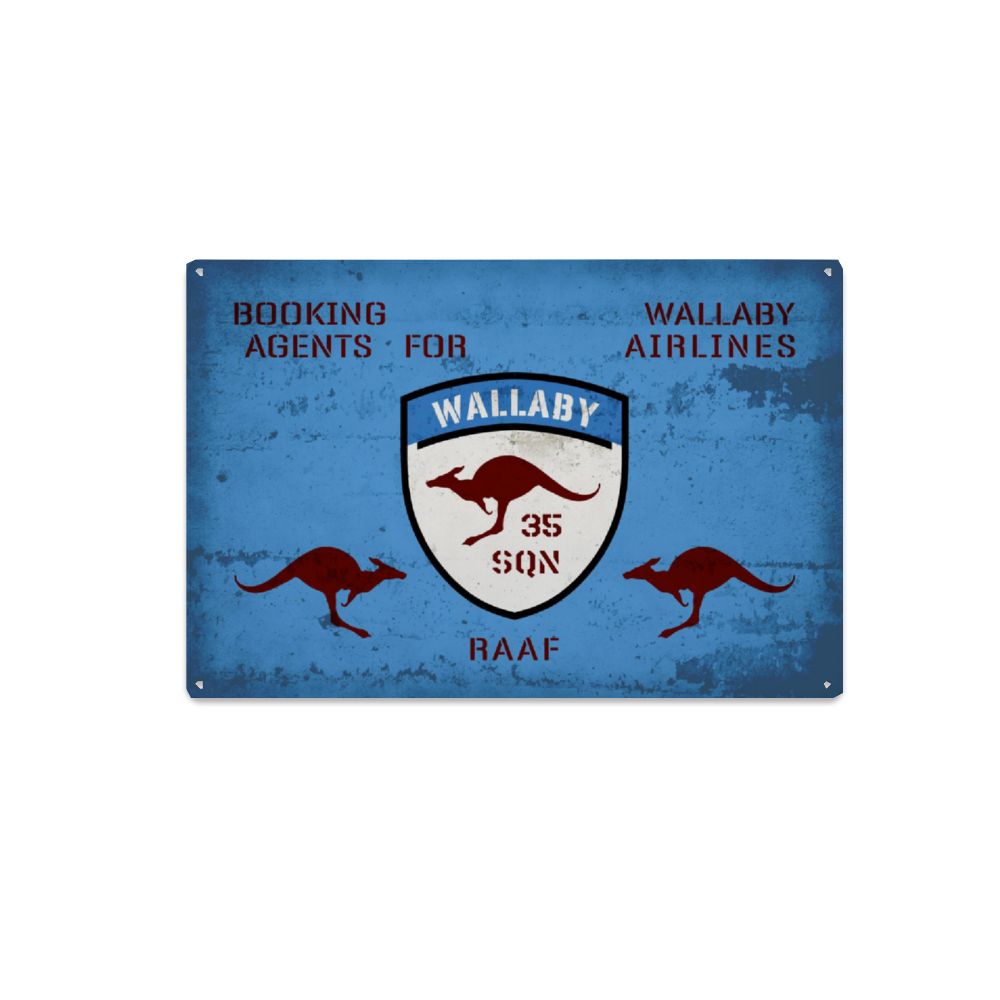 "Wallaby Airlines" 35 SQN RAAF (Distressed Appearance) Metal Wall Sign 18x12 Inch - I Love a Hangar
