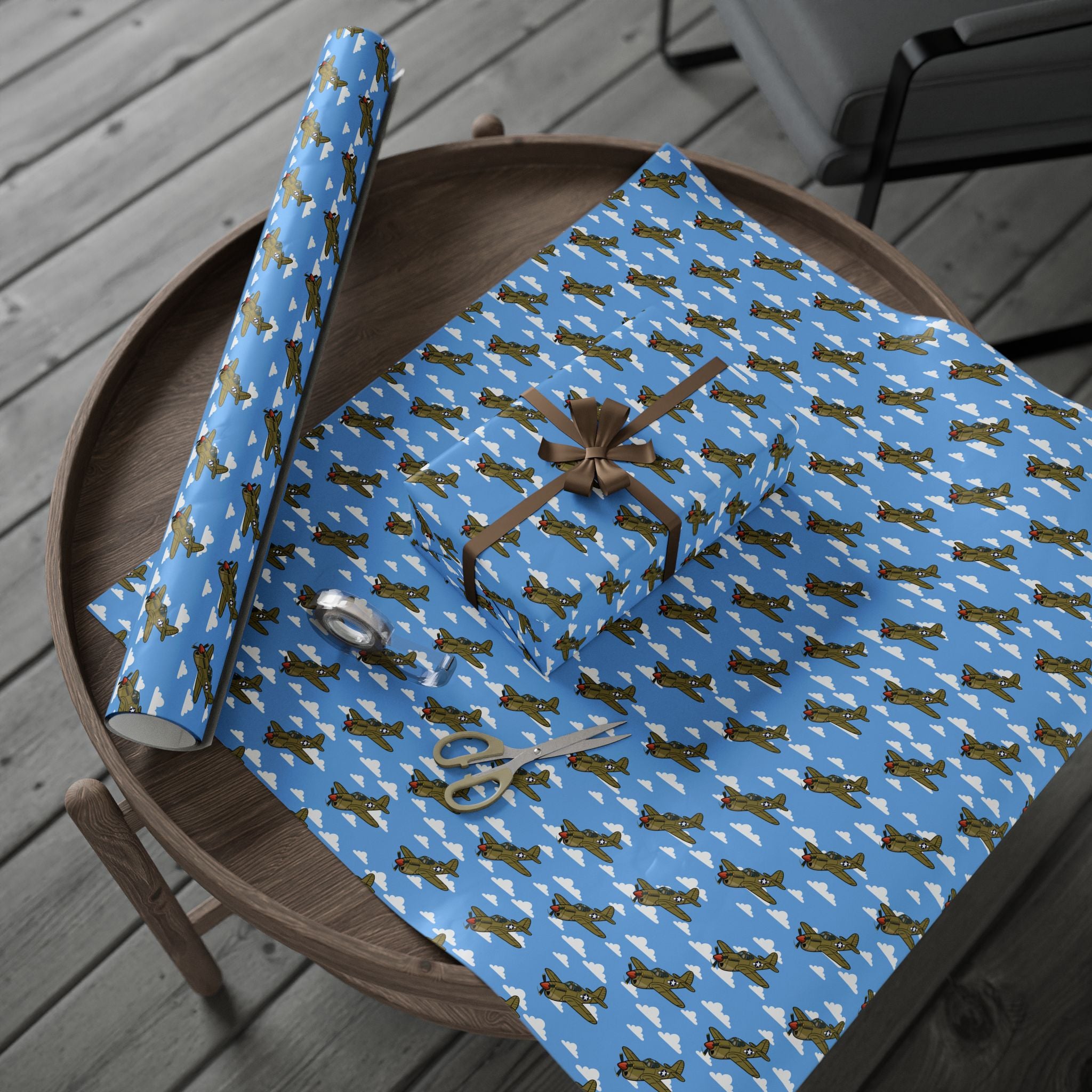 P-40 Warhawk Wrapping Paper - Light Blue - I Love a Hangar