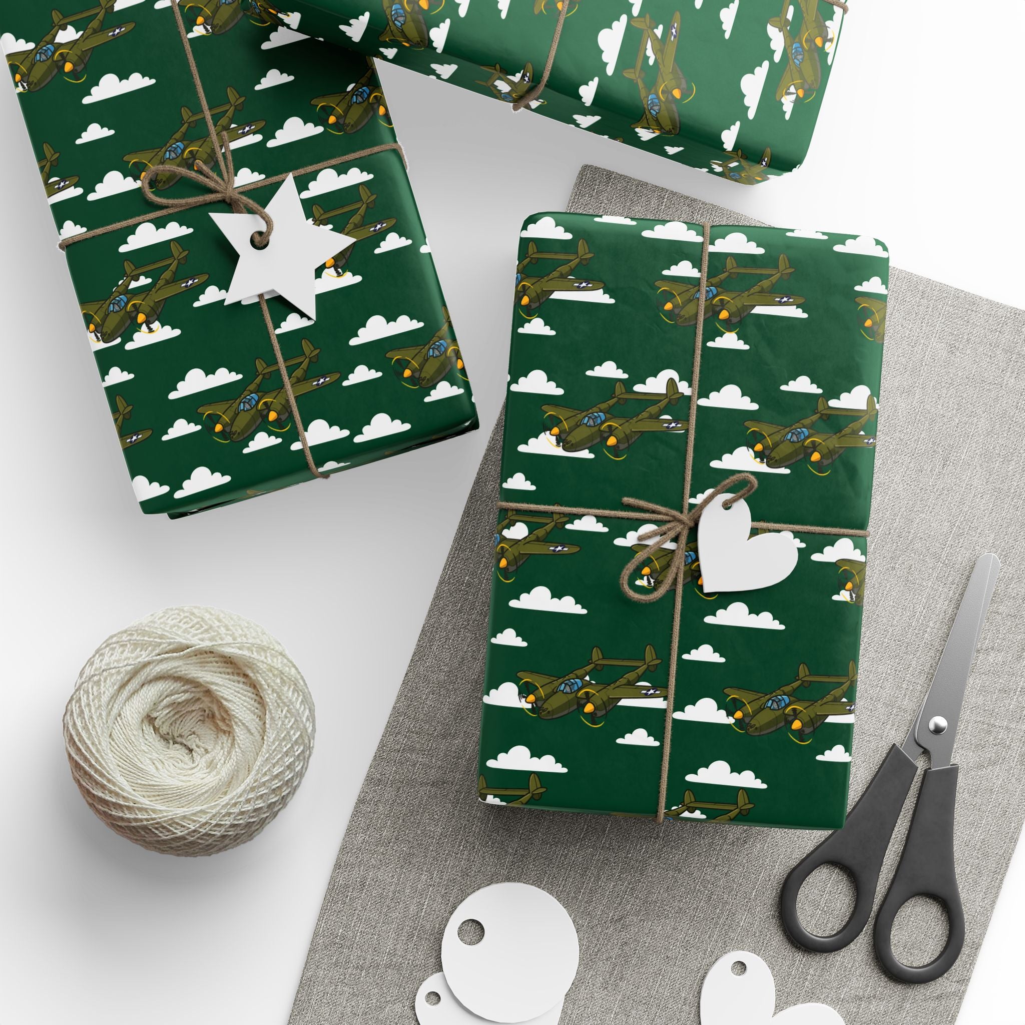 P-38 Lightning Wrapping Paper - Green - I Love a Hangar