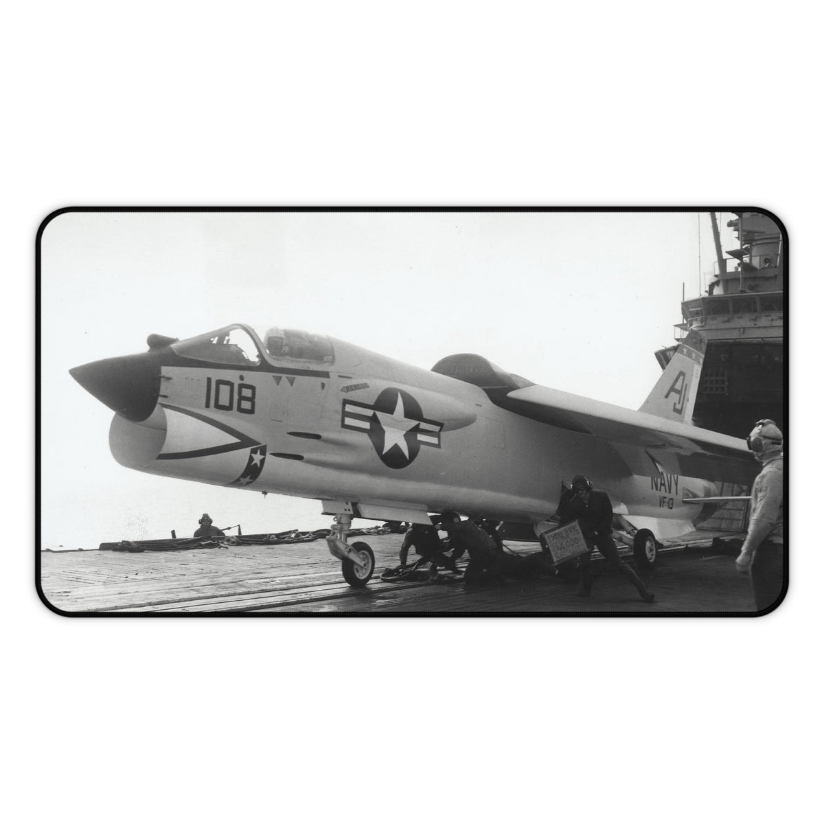 F-8 Crusader About To Launch Desk Mat - I Love a Hangar