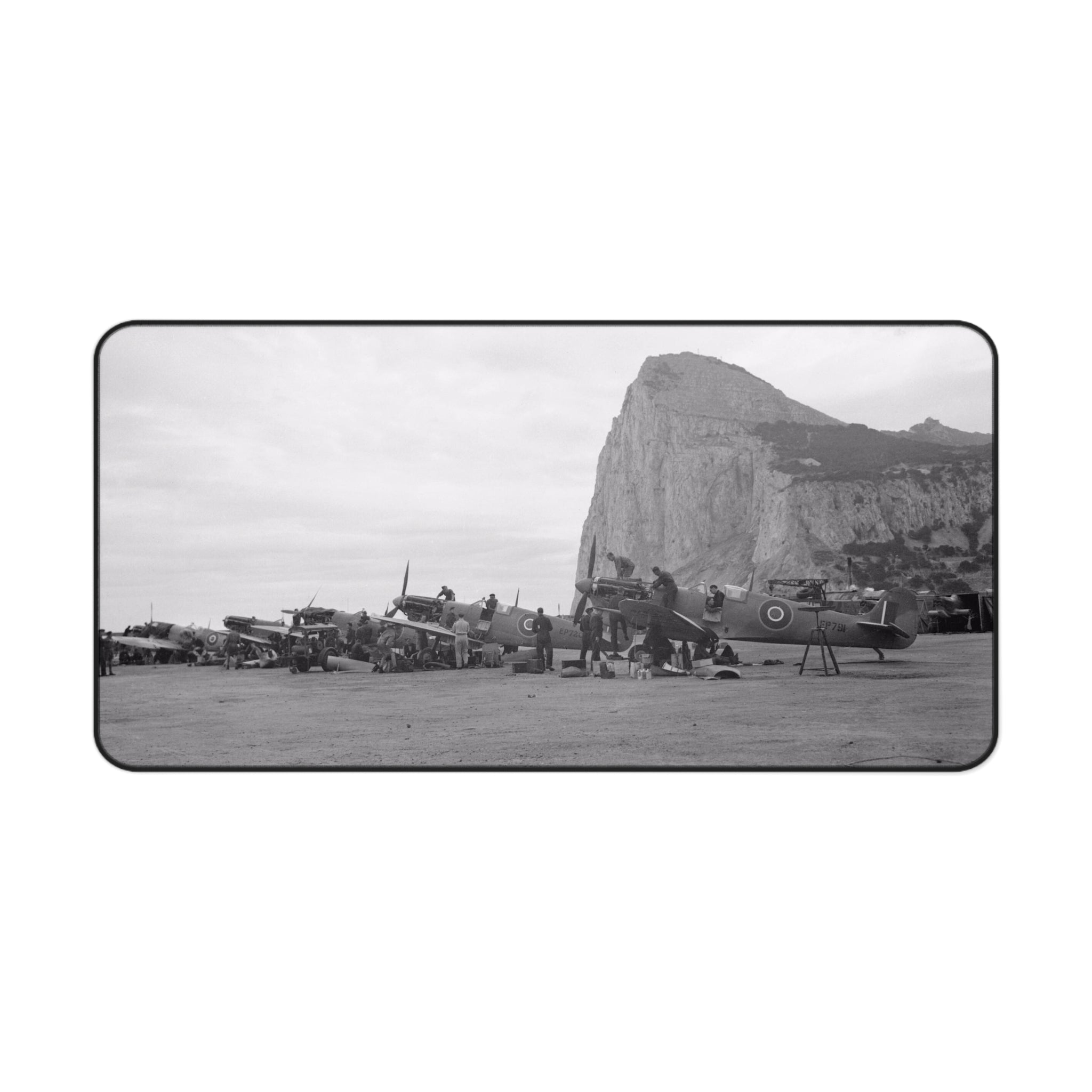 Spitfires & Hurricanes at North Front, Gibraltar Desk Mat - I Love a Hangar