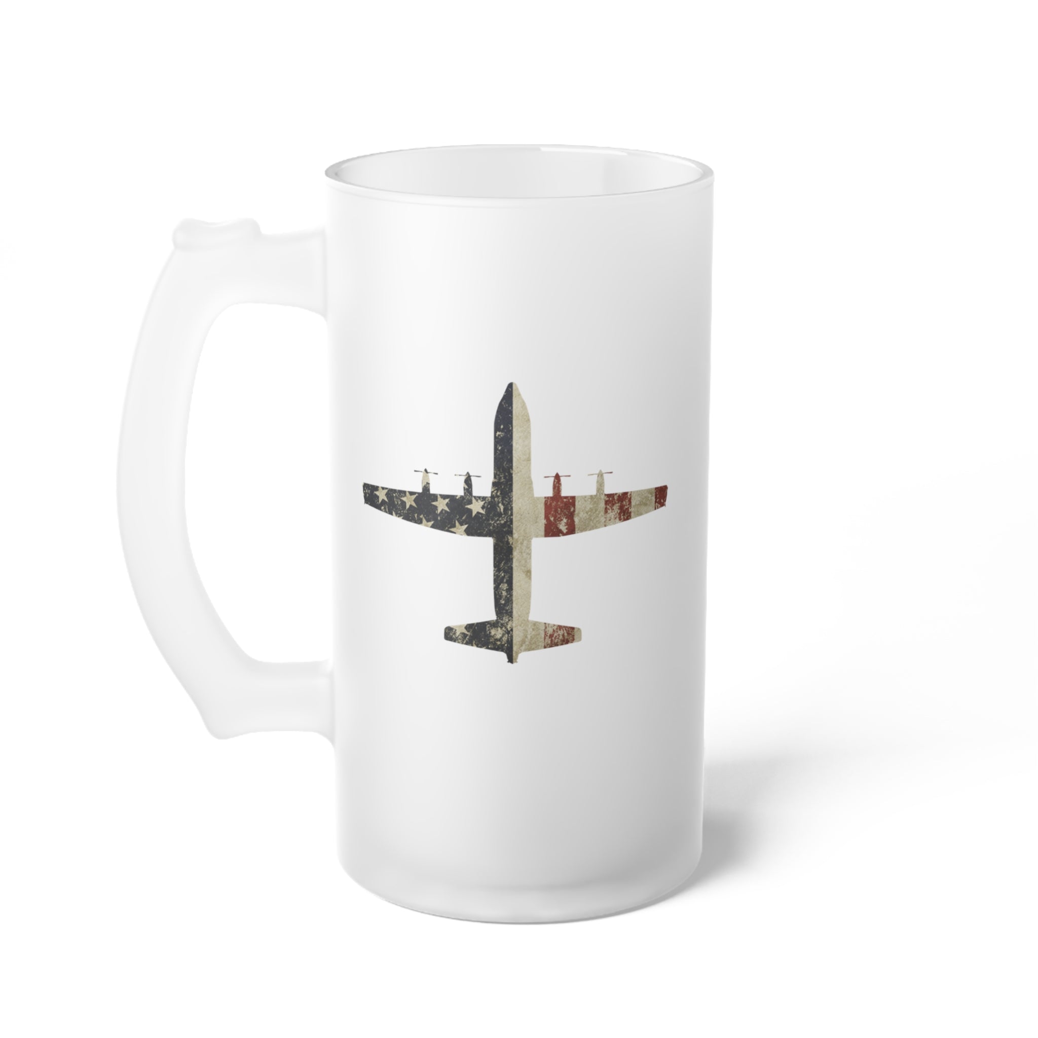 C-130 Hercules Frosted Glass 16oz (473ml) Beer Mug - I Love a Hangar