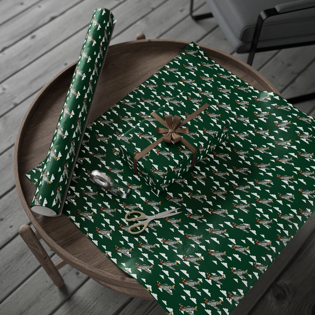 P-51 Mustang (Bare Metal) Wrapping Paper - Green - I Love a Hangar
