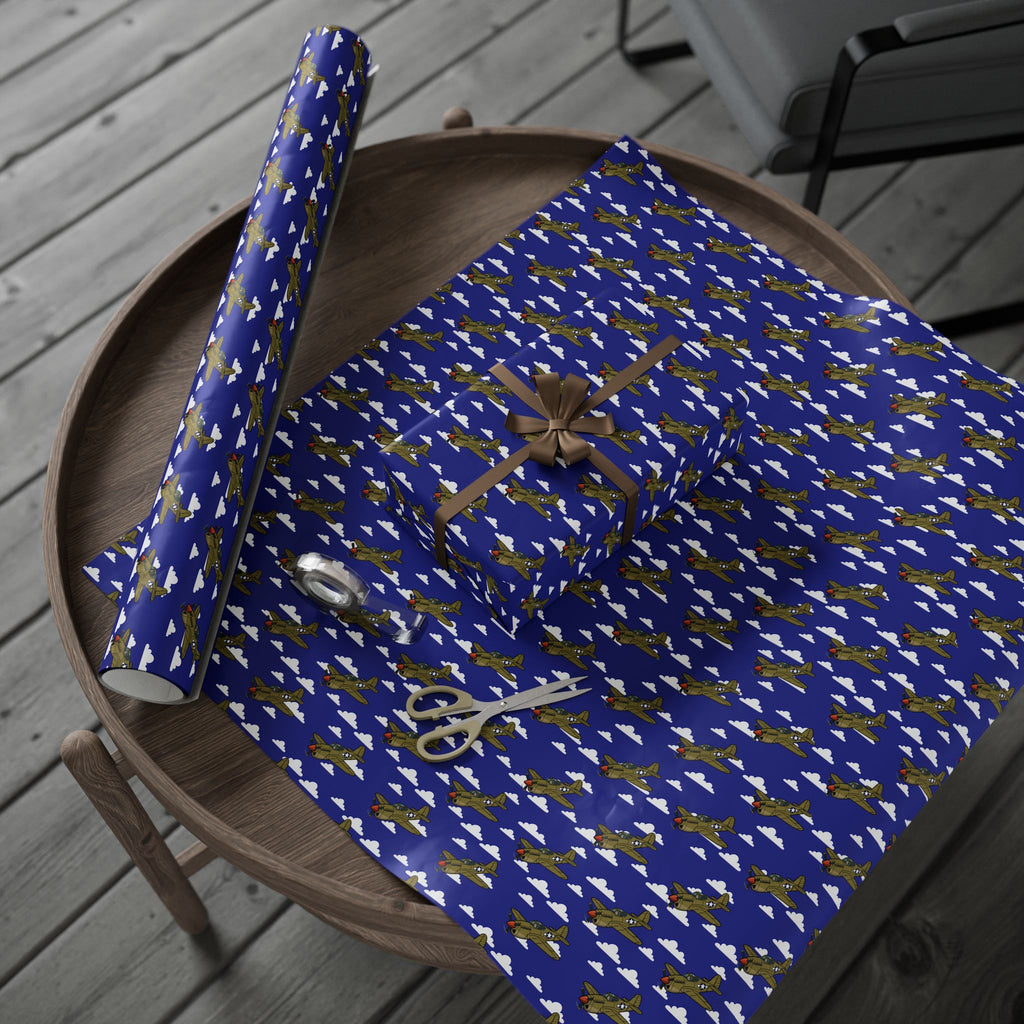 P-40 Warhawk Wrapping Paper - Blue - I Love a Hangar
