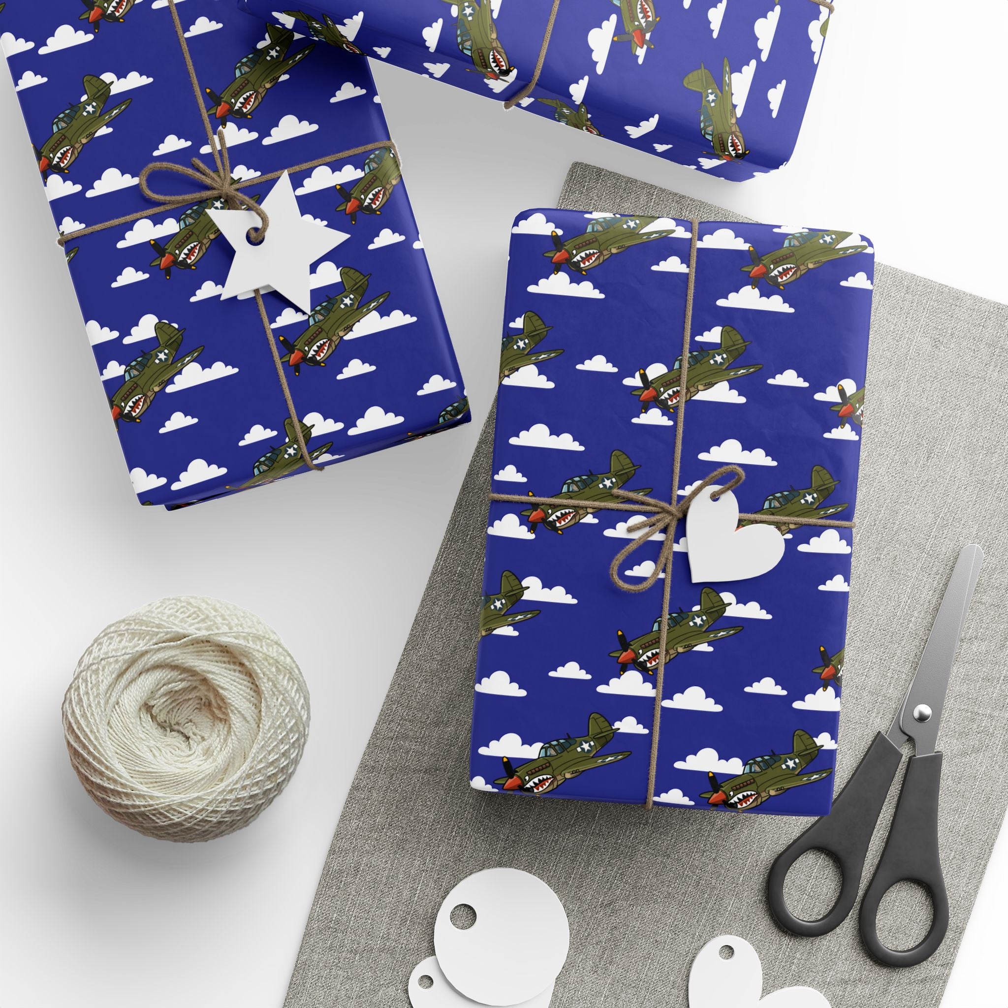 P-40 Warhawk Sharkmouth Wrapping Paper - Blue - I Love a Hangar