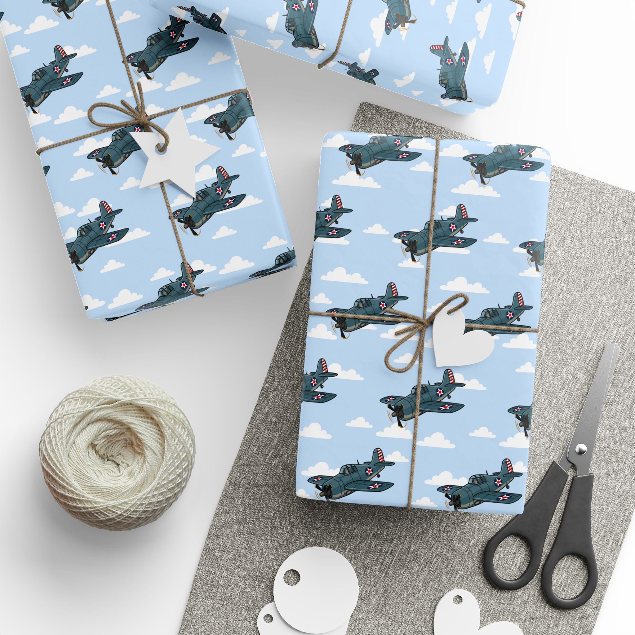 F4F Wildcat Wrapping Paper - Sky Blue - I Love a Hangar