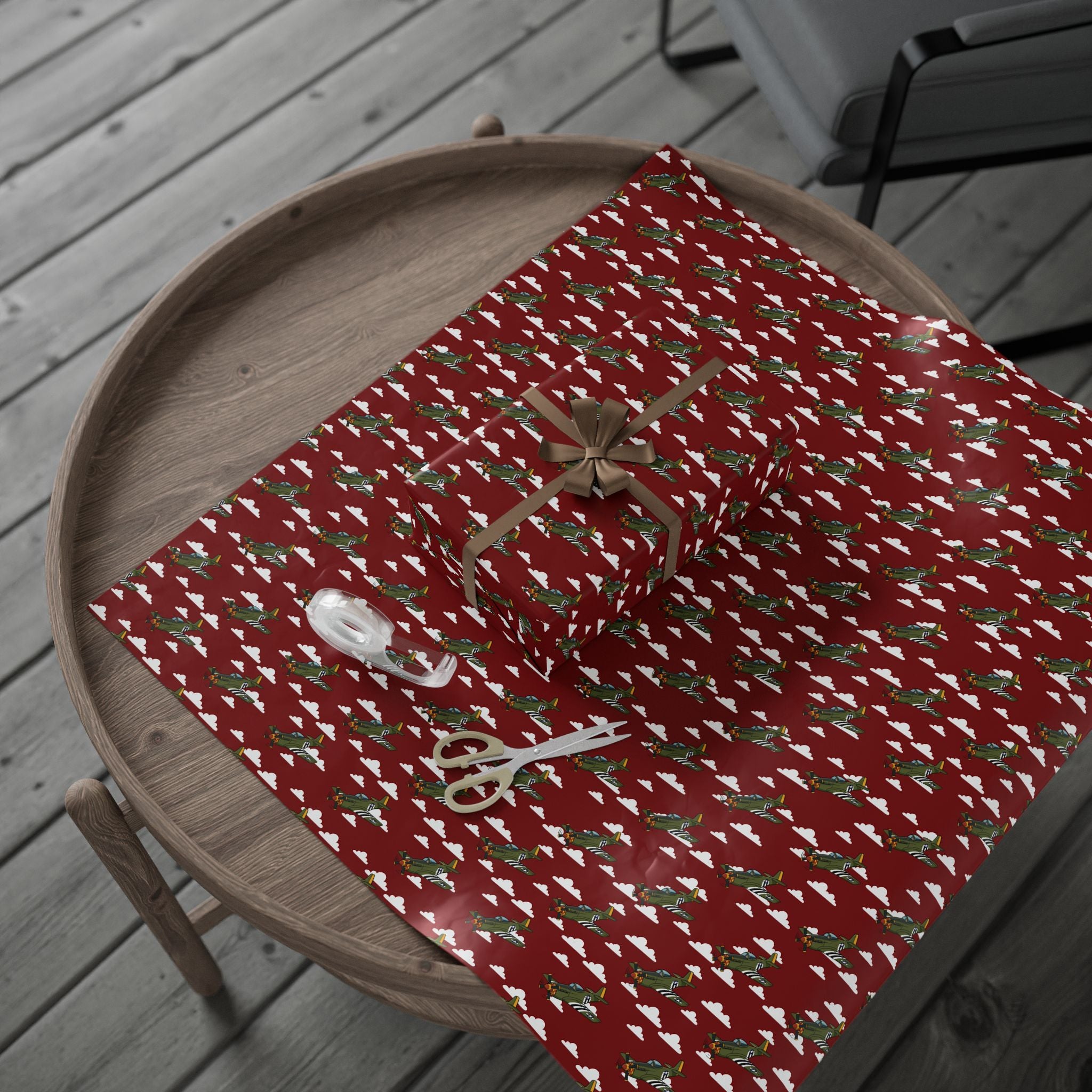 P-51 Mustang (Olive Drab) Wrapping Paper - Maroon - I Love a Hangar