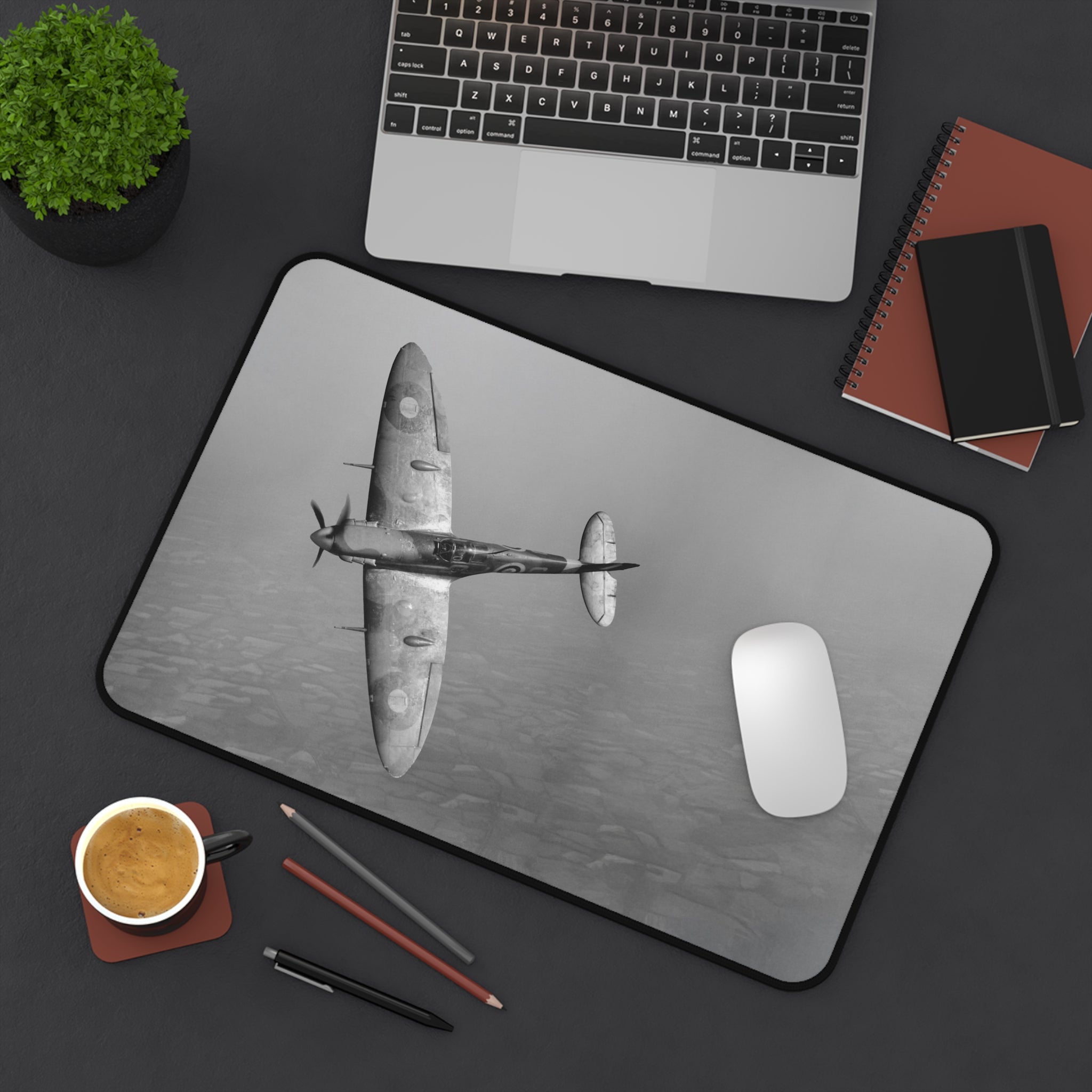 Spitfire R6923 over the English countryside Desk Mat - I Love a Hangar