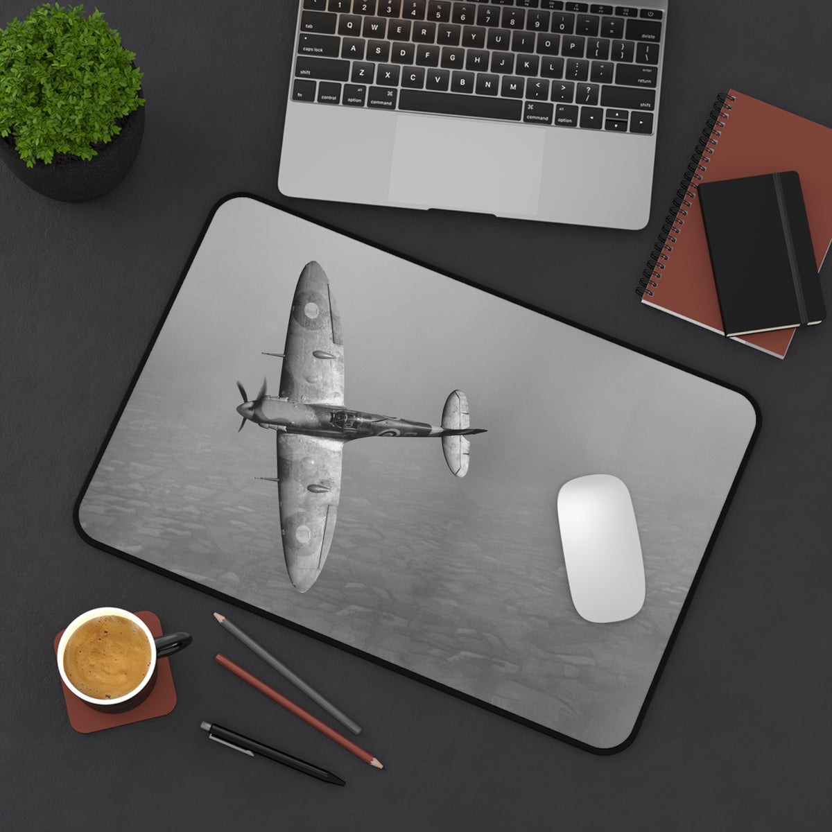 Spitfire R6923 over the English countryside Desk Mat - I Love a Hangar