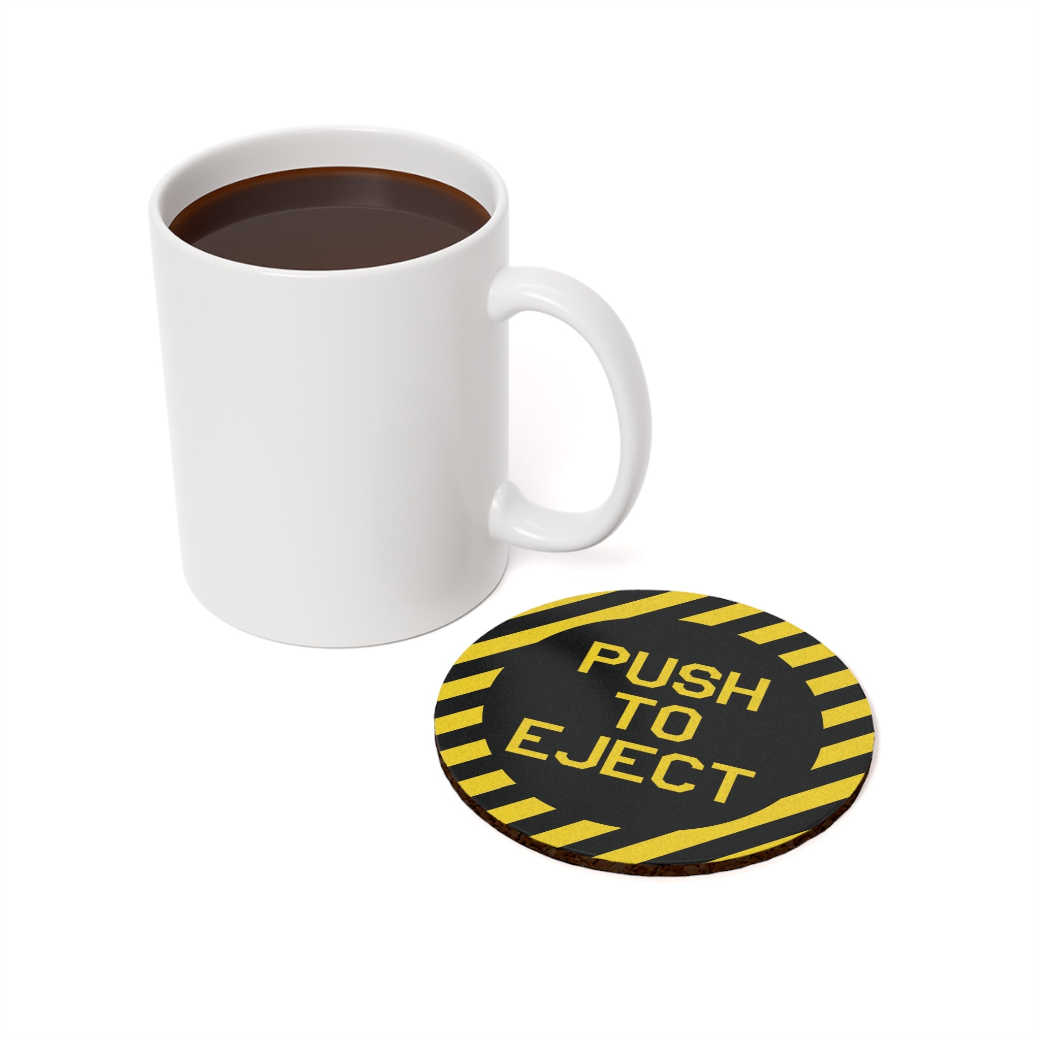 "Push To Eject" (Black) Cap Cork Back Coaster