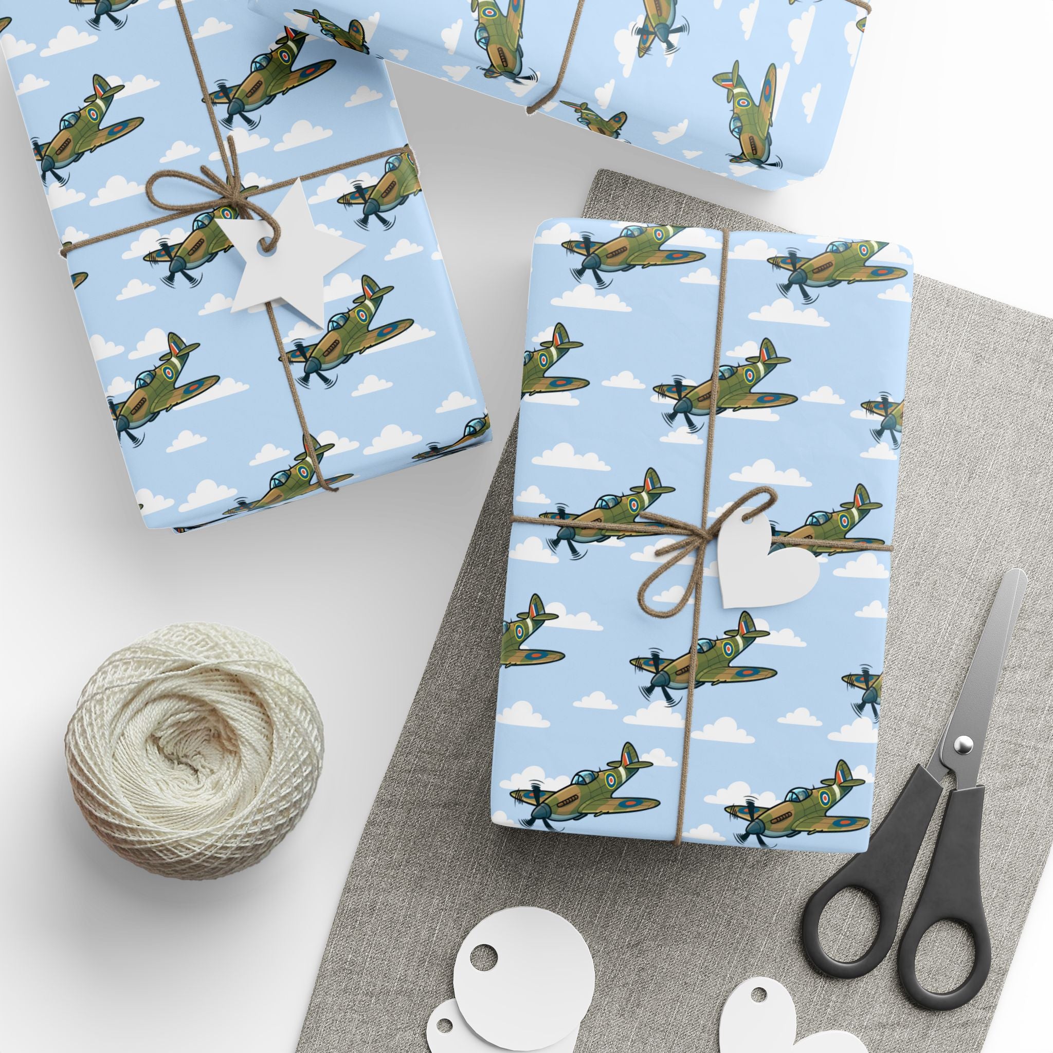 Spitfire Wrapping Paper - Sky Blue - I Love a Hangar