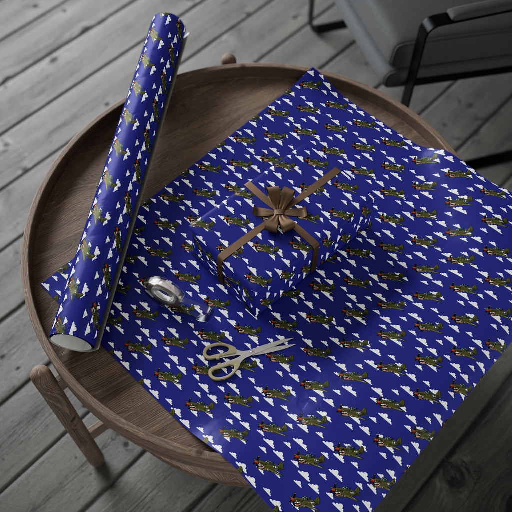 P-40 Warhawk Sharkmouth Wrapping Paper - Blue - I Love a Hangar