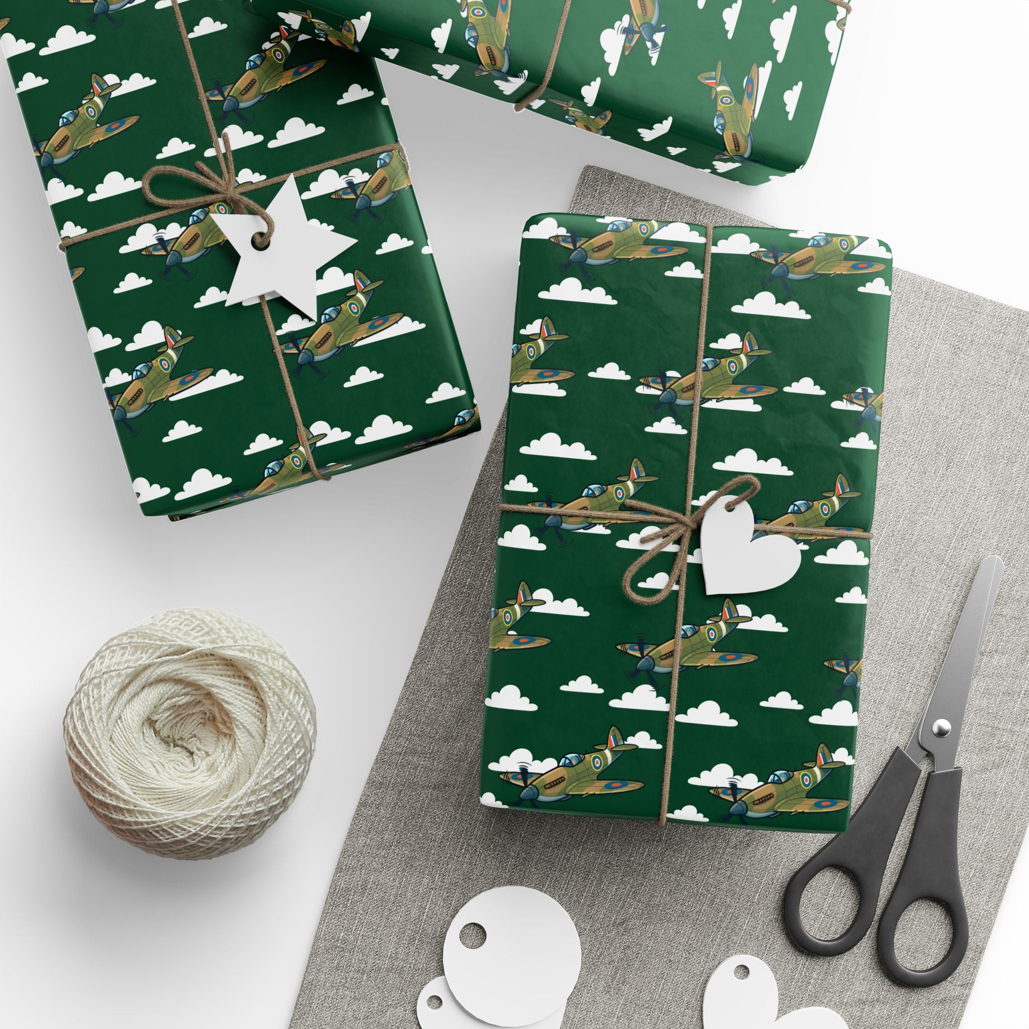 Spitfire Wrapping Paper - Green - I Love a Hangar