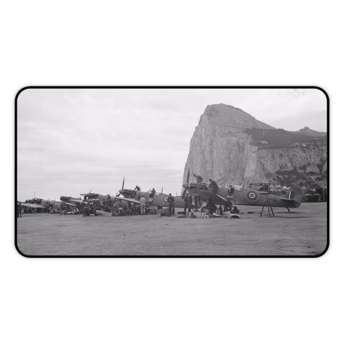 Spitfires & Hurricanes at North Front, Gibraltar Desk Mat - I Love a Hangar