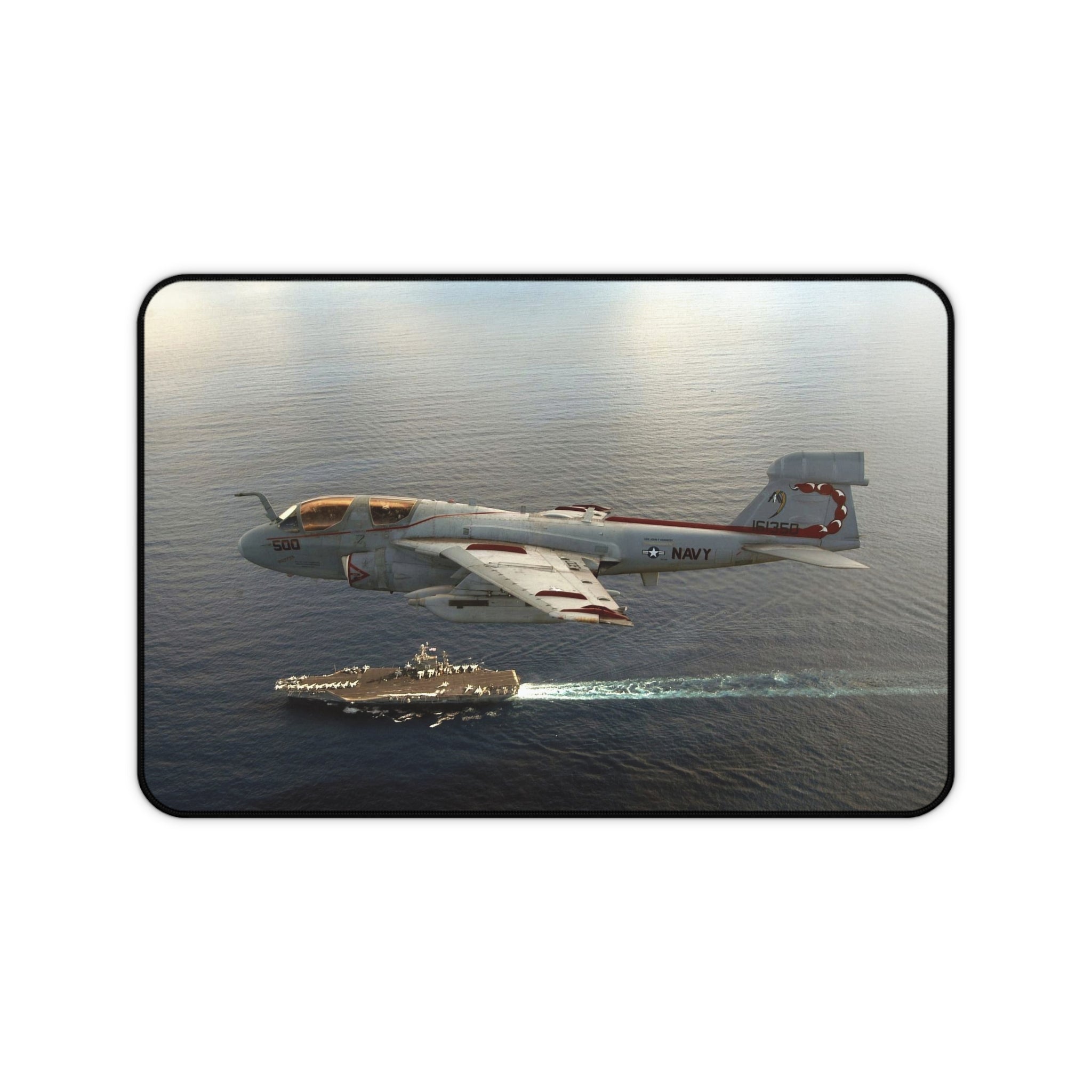 EA-6B Prowler above USS John F. Kennedy Desk Mat - I Love a Hangar